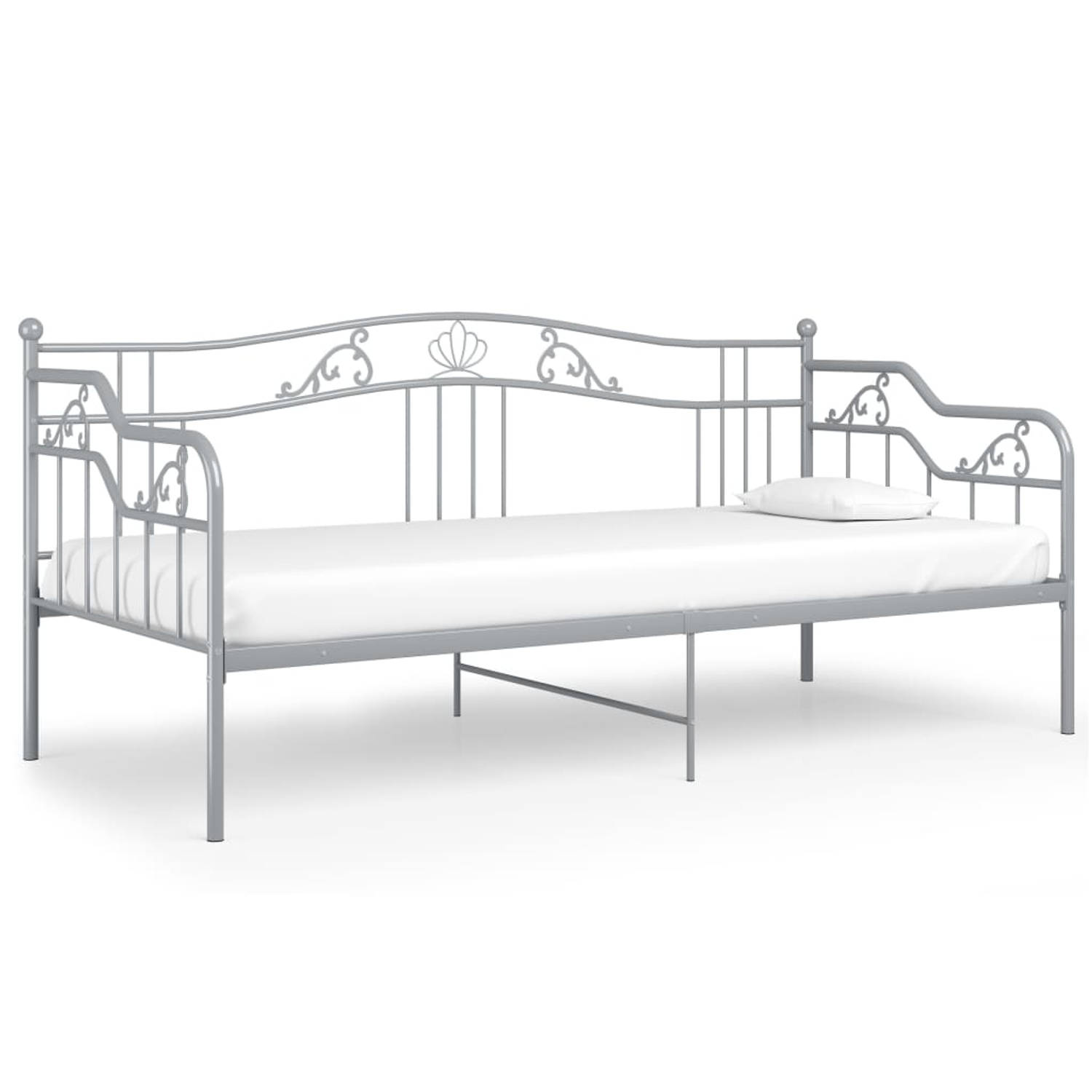 The Living Store Slaapbankframe metaal grijs 90x200 cm - Bedbankframe - Bedbankframes - Slaapbankframe - Slaapbankframes - Bedframe - Bedframes - Ledikant - Ledikanten - Logeerbed