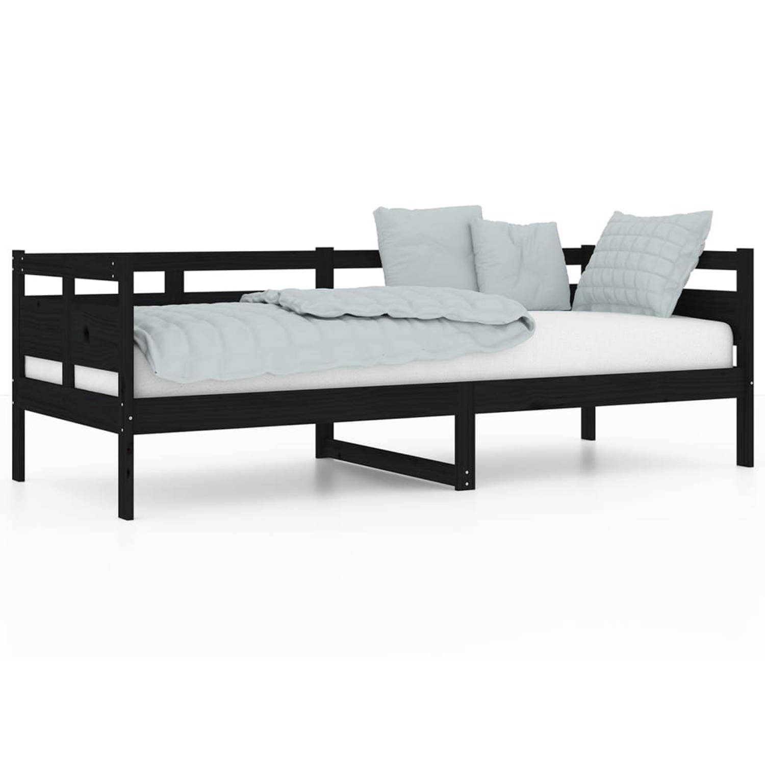 The Living Store Slaapbank massief grenenhout zwart 80x200 cm - Slaapbank - Slaapbanken - Bedbank - Bed - Bedframe - Houten Bedframe - Bedbodem - Slaapmeubel - Ledikant - Bedbanken