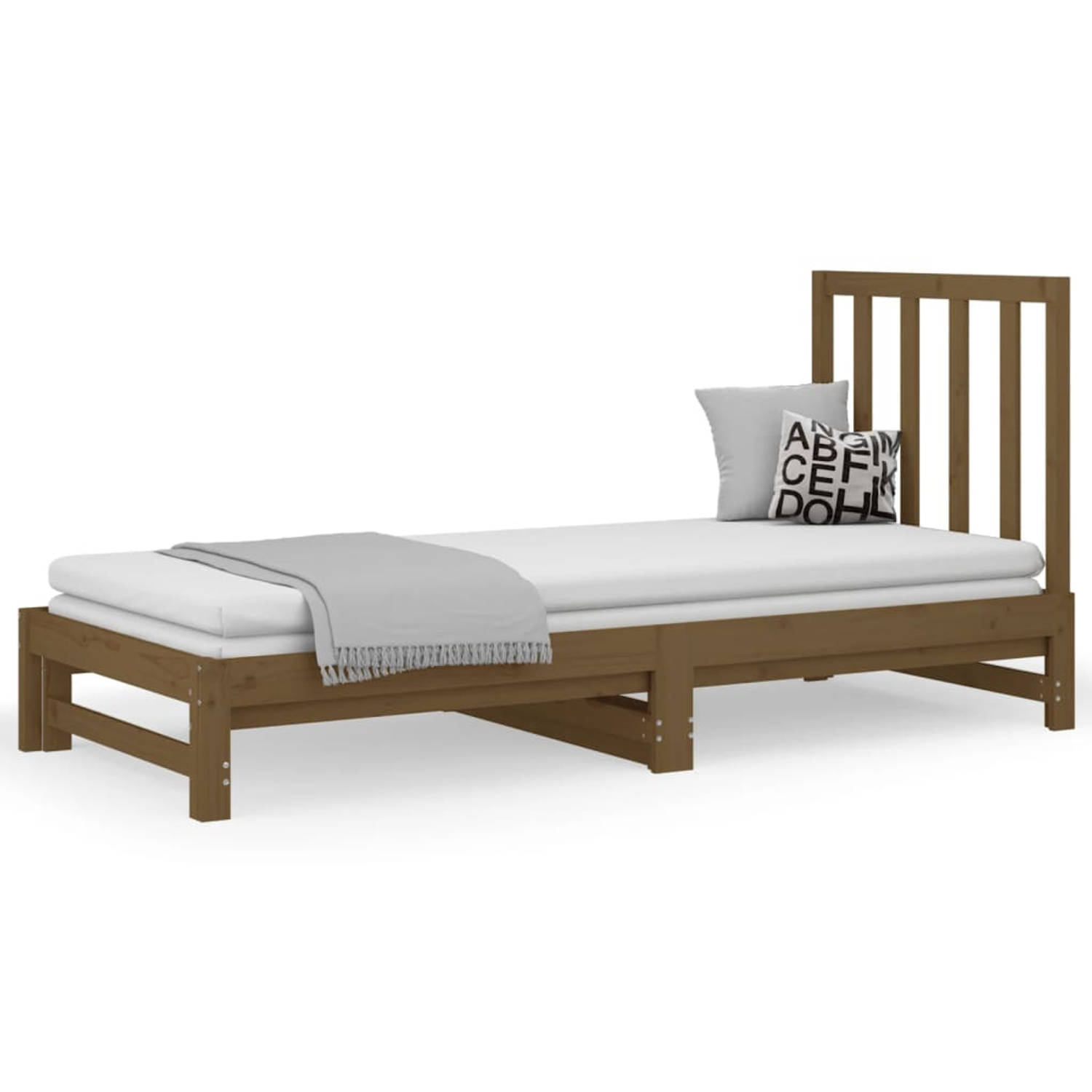 The Living Store Slaapbank uitschuifbaar grenenhout honingbruin 2x(90x190) cm - Slaapbank - Slaapbanken - Bedbank - Bed - Bedframe - Houten Bedframe - Bedbodem - Logeerbed - Slaapm