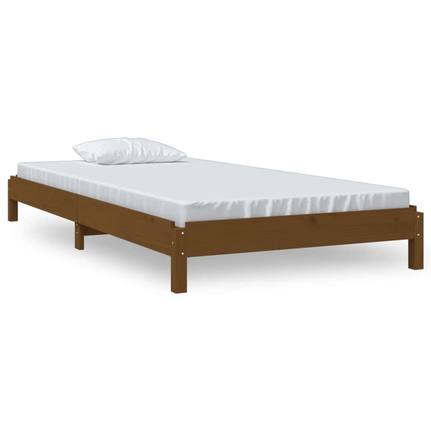 The Living Store Bed stapelbaar 90x190 cm massief grenenhout honingbruin - Stapelbaar Bed - Stapelbare Bedden - Slaapmeubel - Bedframe - Bed - Bedbodem - Eenpersoonsbed - Stapelbed