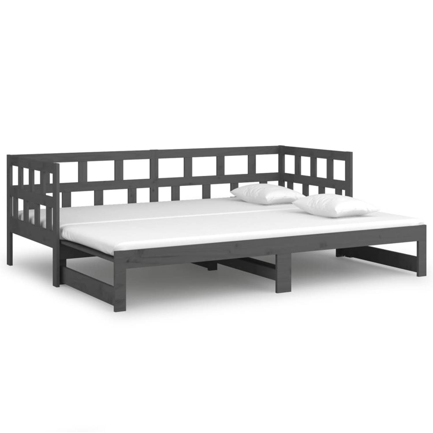 The Living Store Slaapbank uitschuifbaar massief grenenhout grijs 2x(90x200) cm - Slaapbank - Slaapbanken Bedbank - Bed Bank - Slaap Bank - Houten Bedbank - Houten Slaapbank - Loge