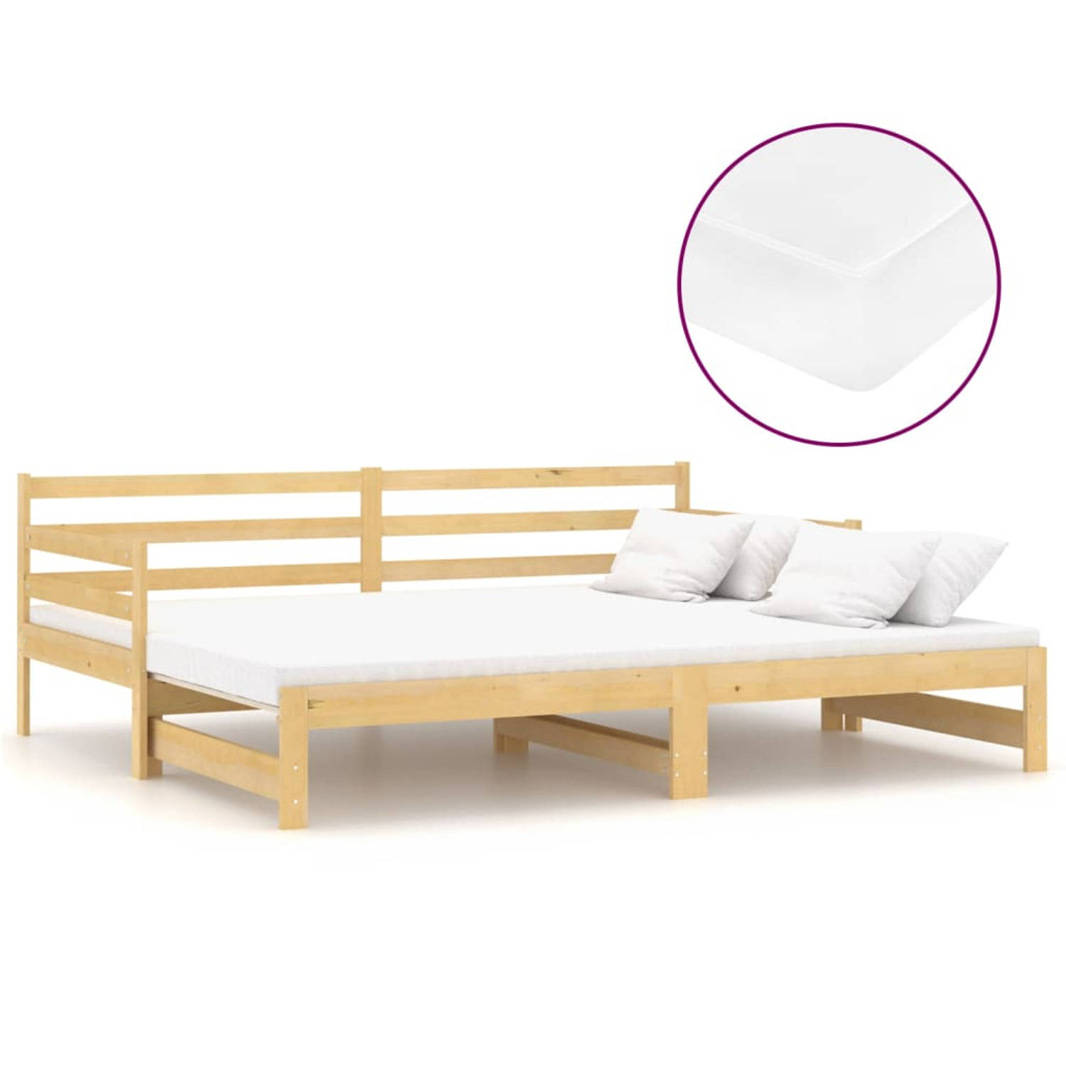 The Living Store Slaapbank uitschuifbaar massief grenenhout 2x(90x200) cm - Bedbank - Bedbanken - Bed Bank - Bed Banken - Slaapbank - Slaapbanken - Slaap Bank - Slaap Banken - Hout