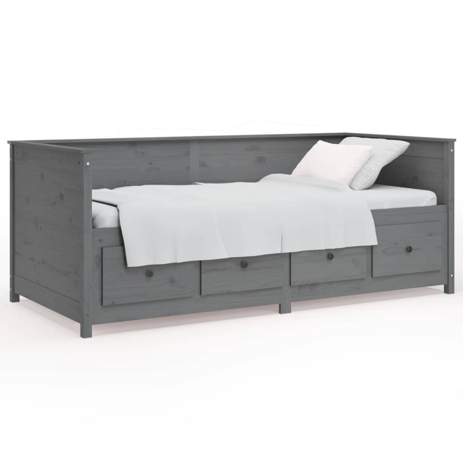 The Living Store Slaapbank 75x190 cm massief grenenhout grijs - Slaapbank - Slaapbanken - Bedbank - Bed - Bedframe - Houten Bedframe - Bedbodem - Logeerbed - Slaapmeubel - Ledikant