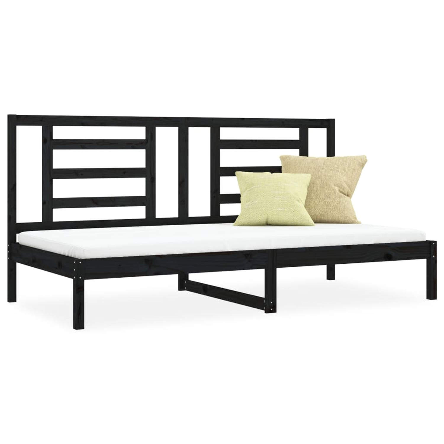 The Living Store Slaapbank 90x200 cm massief grenenhout zwart - Slaapbank - Slaapbanken - Bedbank - Bed - Bedframe - Houten Bedframe - Bedbodem - Logeerbed - Slaapmeubel - Ledikant