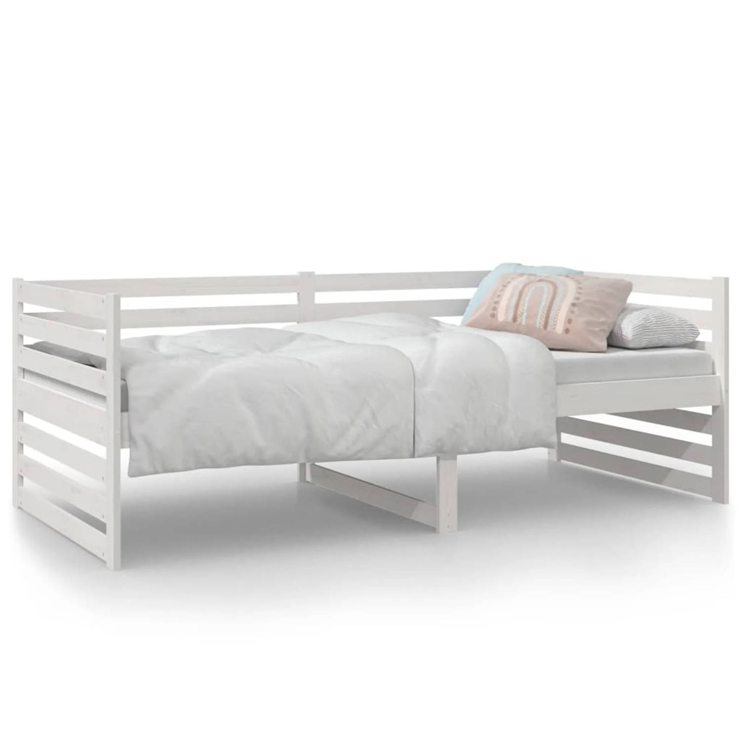 The Living Store Slaapbank 90x190 cm massief grenenhout wit - Slaapbank - Slaapbanken - Bedbank - Bed - Bedframe - Houten Bedframe - Bedbodem - Logeerbed - Slaapmeubel - Ledikant -