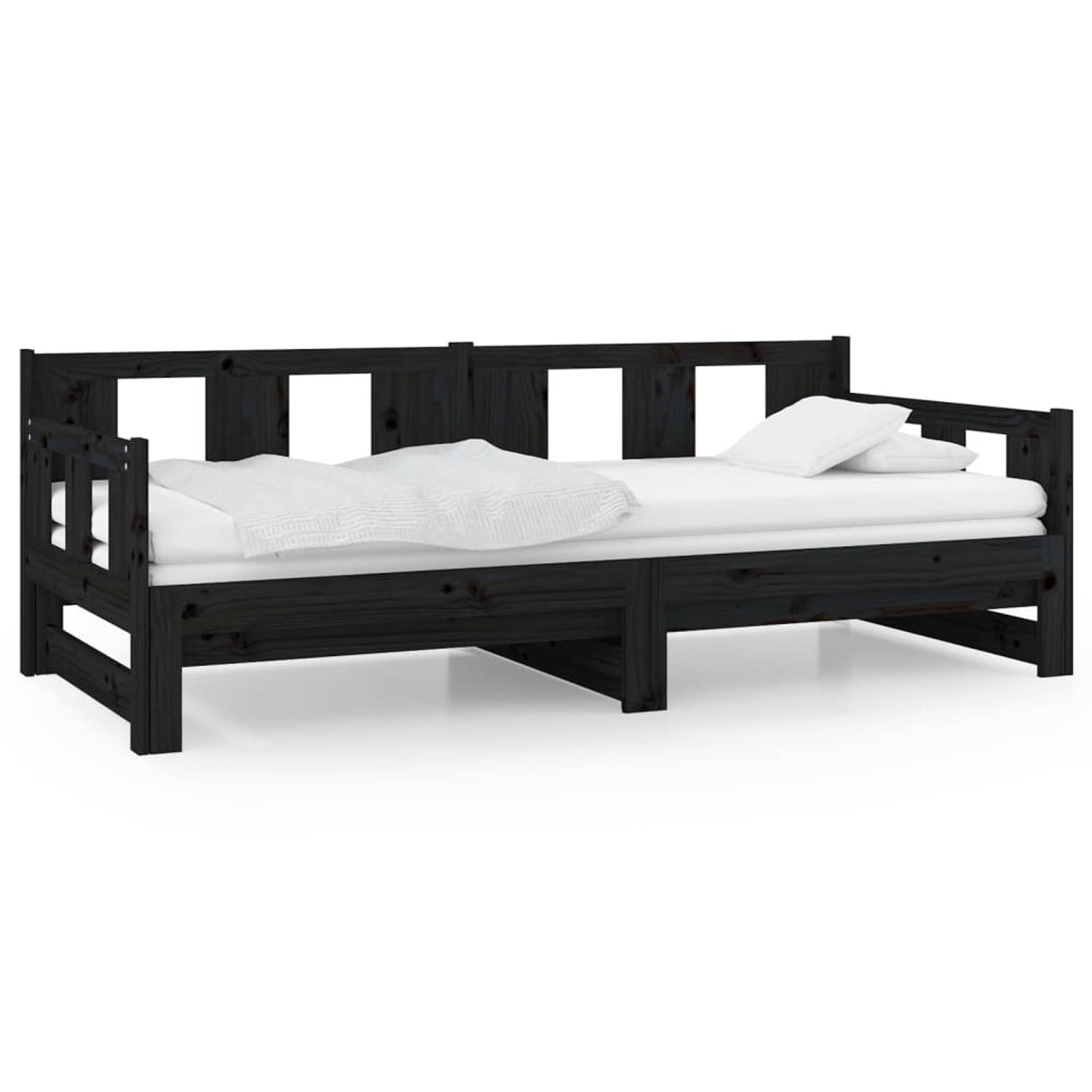 The Living Store Slaapbank uitschuifbaar massief grenenhout zwart 2x(90x200) cm - Uitschuifbare Slaapbank - Uitschuifbare Slaapbanken - Bedbank - Bed - Bedframe - Houten Bedframe -