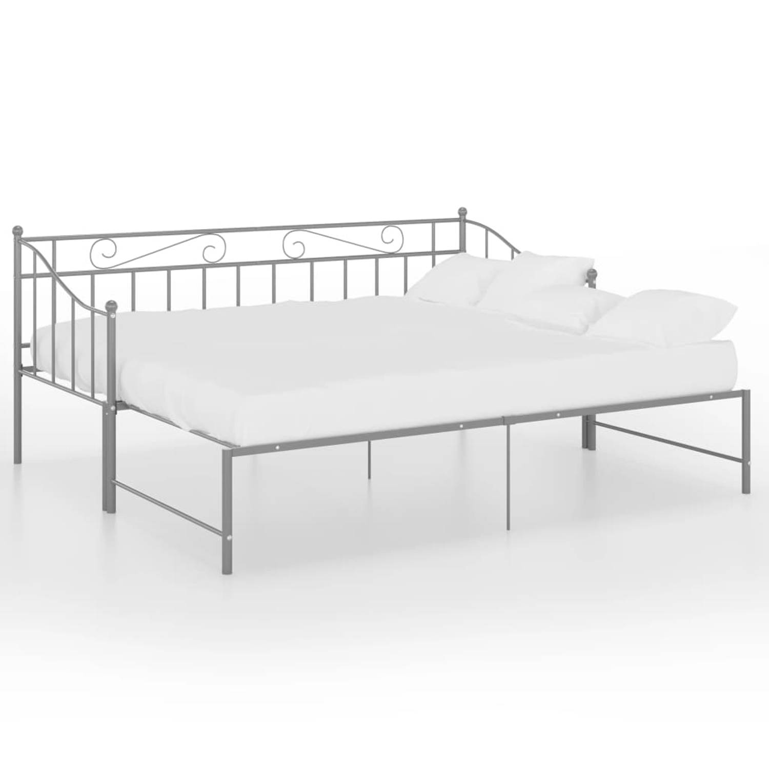 The Living Store Slaapbankframe uittrekbaar metaal grijs 90x200 cm - Bed