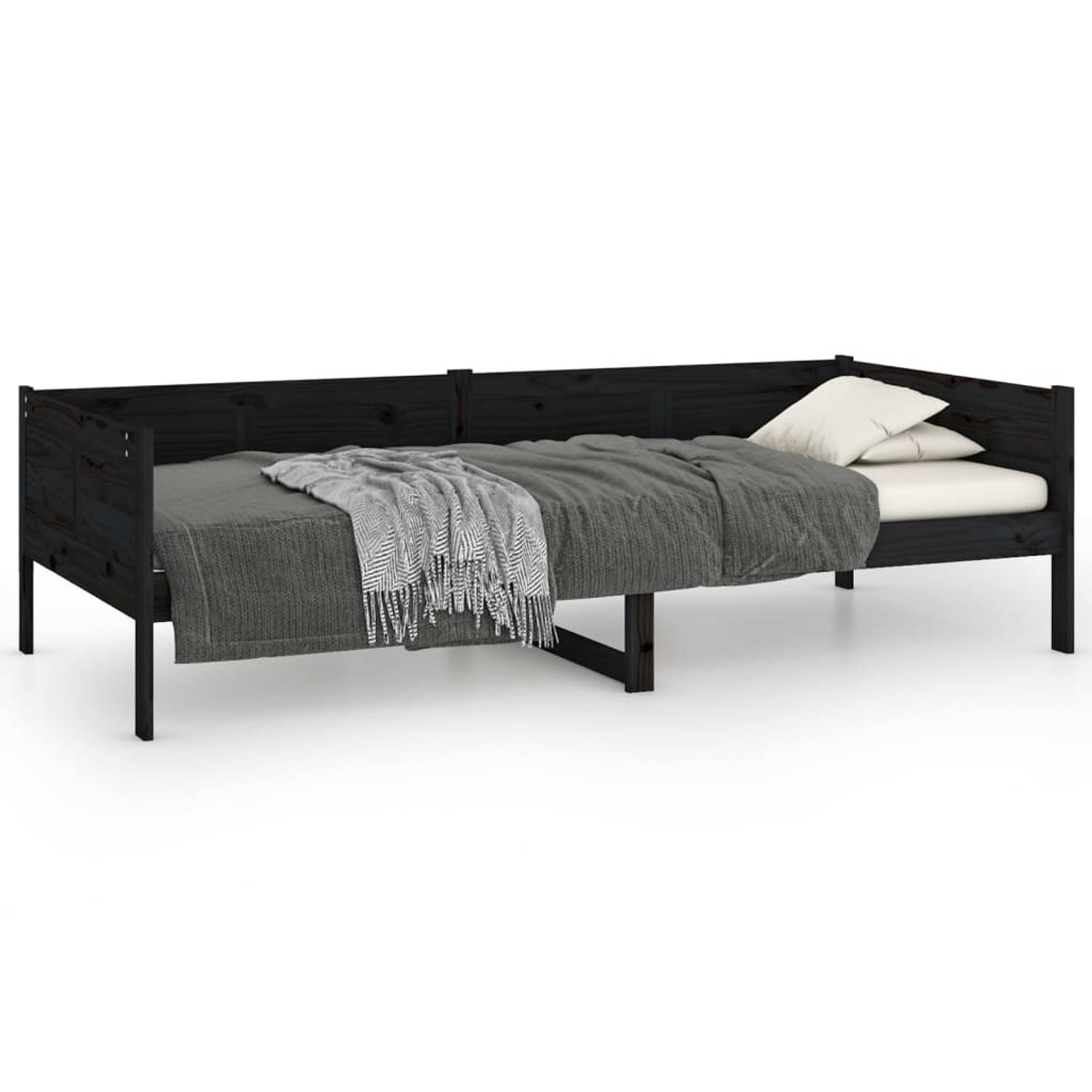 The Living Store Slaapbank massief grenenhout zwart 90x200 cm - Slaapbank - Slaapbanken - Bedbank - Bed - Bedframe - Houten Bedframe - Bedbodem - Logeerbed - Slaapmeubel - Ledikant