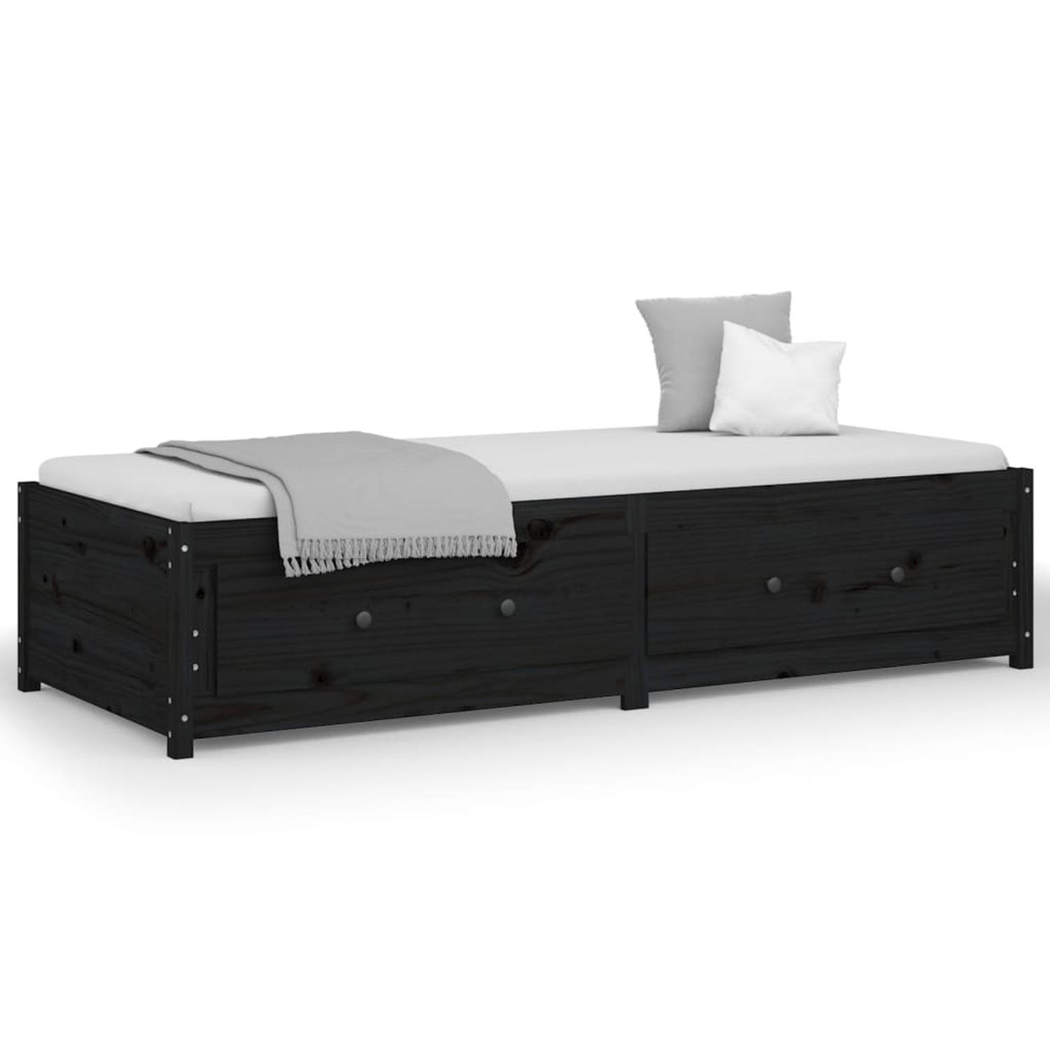 The Living Store Slaapbank 90x200 cm massief grenenhout zwart - Slaapbank - Slaapbanken - Bedbank - Bed - Bedframe - Houten Bedframe - Bedbodem - Logeerbed - Slaapmeubel - Ledikant