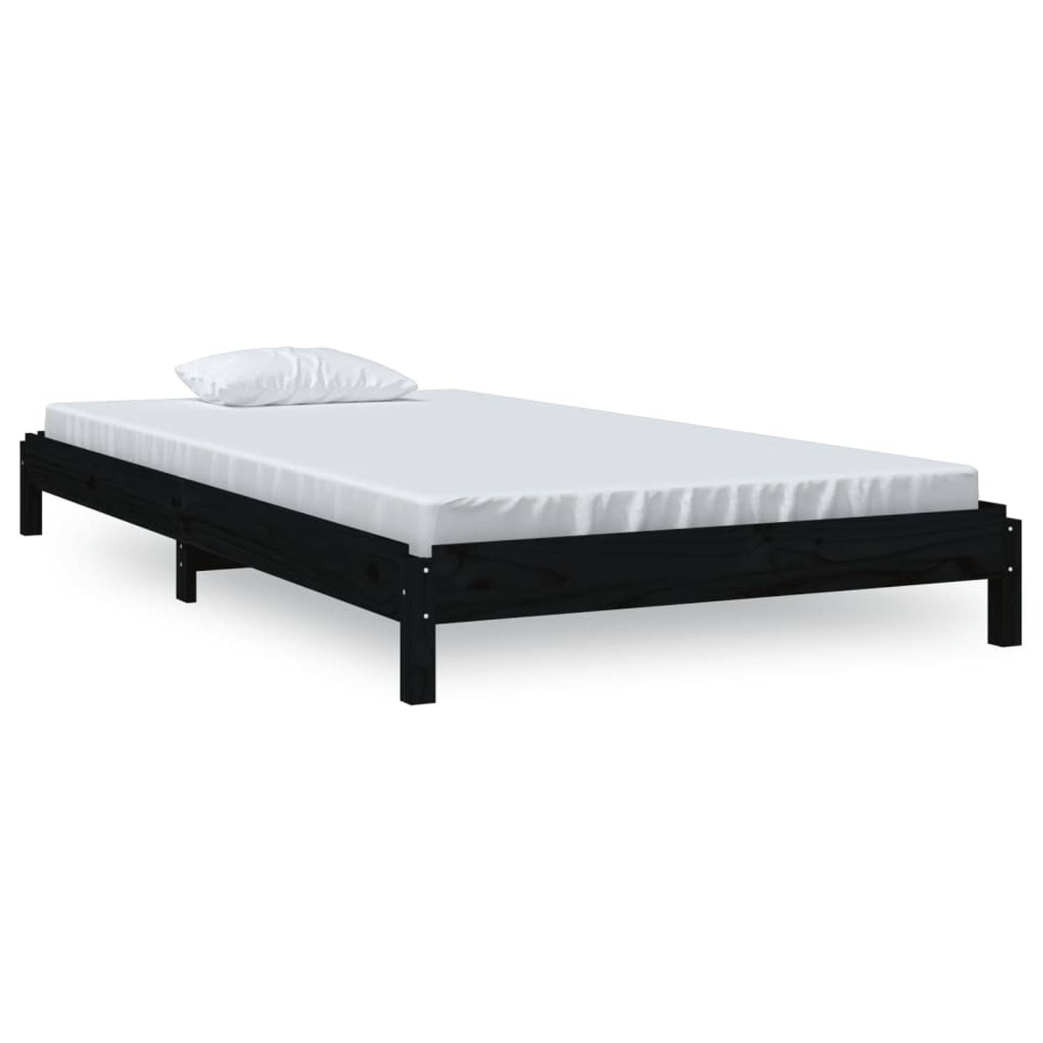 The Living Store Bed stapelbaar 80x200 cm massief grenenhout zwart - Stapelbaar Bed - Stapelbare Bedden - Slaapmeubel - Bedframe - Bed - Bedbodem - Eenpersoonsbed - Stapelbed - Mas