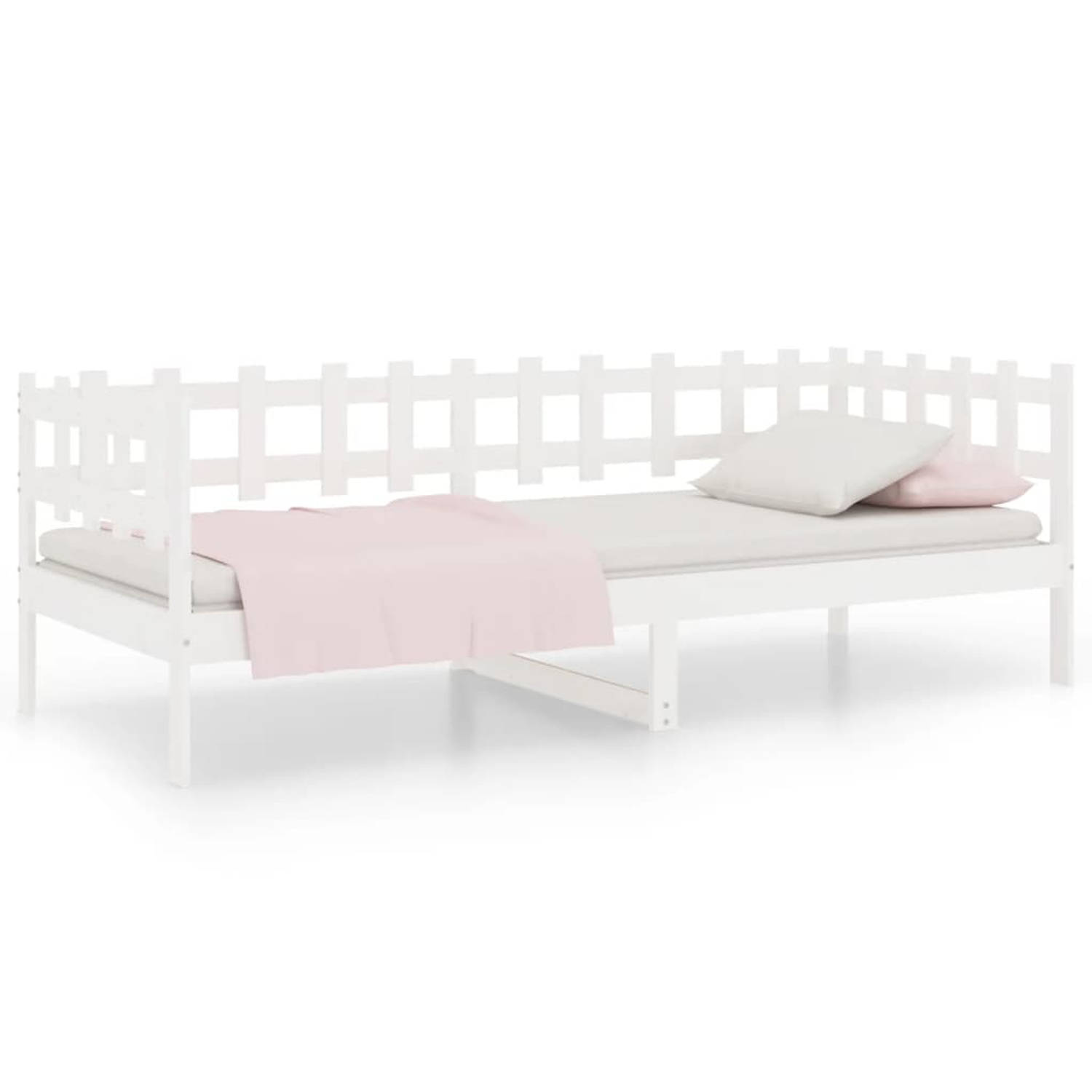 The Living Store Slaapbank 90x190 cm massief grenenhout wit - Slaapbank - Slaapbanken - Bedbank - Bed - Bedframe - Houten Bedframe - Bedbodem - Logeerbed - Slaapmeubel - Ledikant -