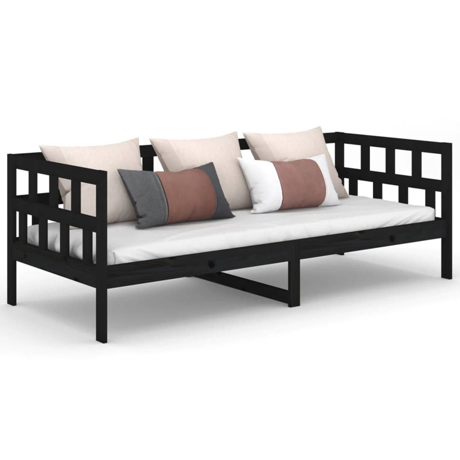 The Living Store Slaapbank massief grenenhout zwart 90x200 cm - Slaapbank - Slaapbanken - Bedbank - Bed - Bedframe - Houten Bedframe - Bedbodem - Logeerbed - Slaapmeubel - Ledikant