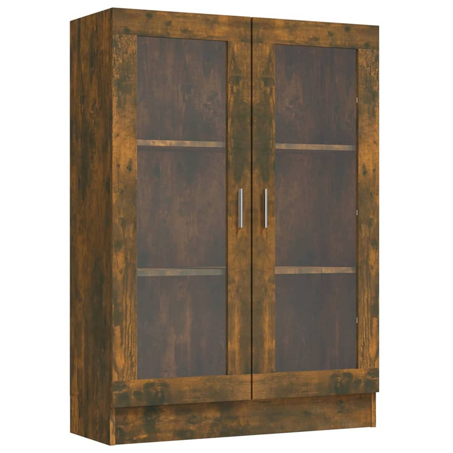 The Living Store Vitrinekast Gerookt eiken hout 82.5 x 30.5 x 115 cm Met 3 vakken en 2 glazen deuren
