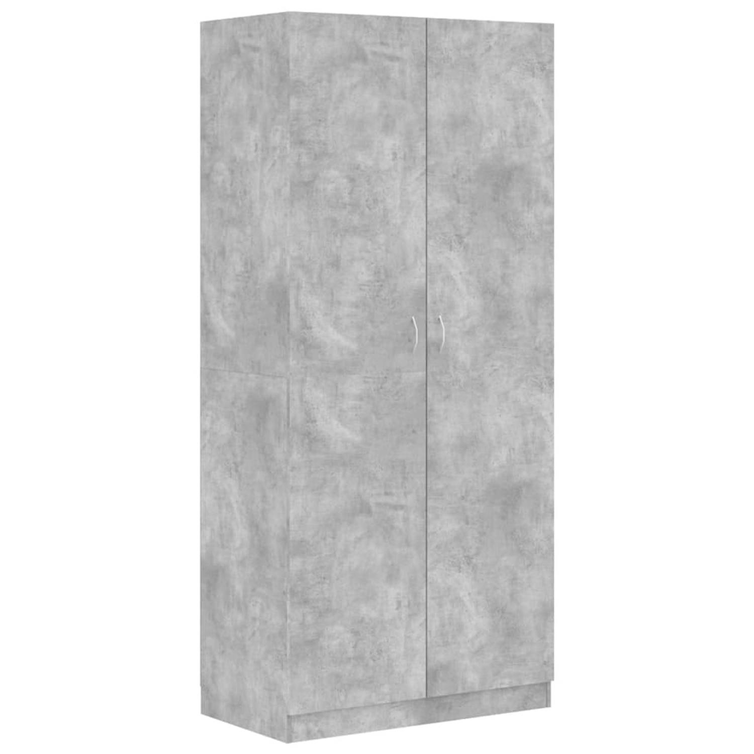 The Living Store Kledingkast Betongrijs Bewerkt Hout - 90x52x200 cm - Met 2 Deuren - Hangstang