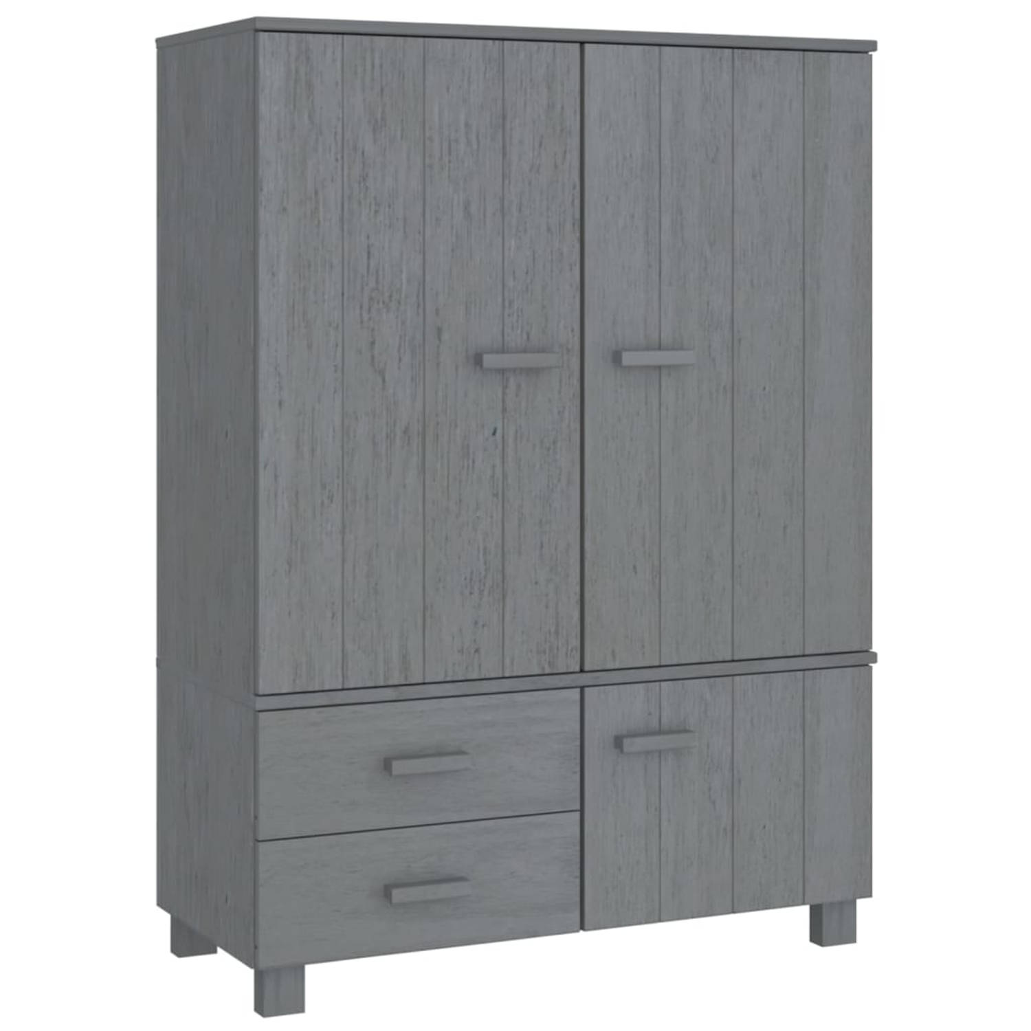 The Living Store Kledingkast HAMAR 99x45x137 cm massief grenenhout donkergrijs - Kast