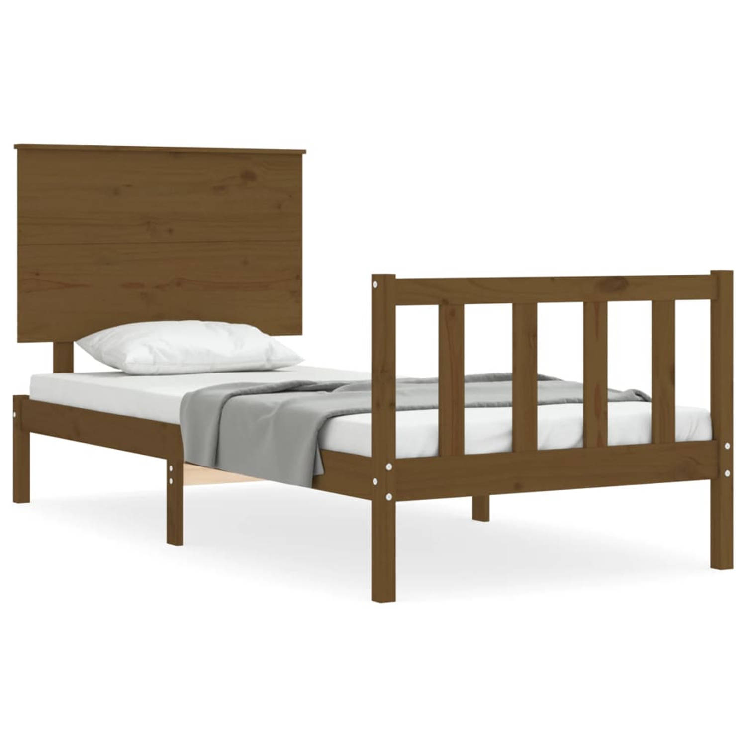 The Living Store Bedframe met hoofdbord massief hout honingbruin 3FT Single - Bedframe - Bedframes - Bed - Eenpersoonsbed - Slaapkamermeubel - Houten Bedframe - Houten Bed - Bedbod