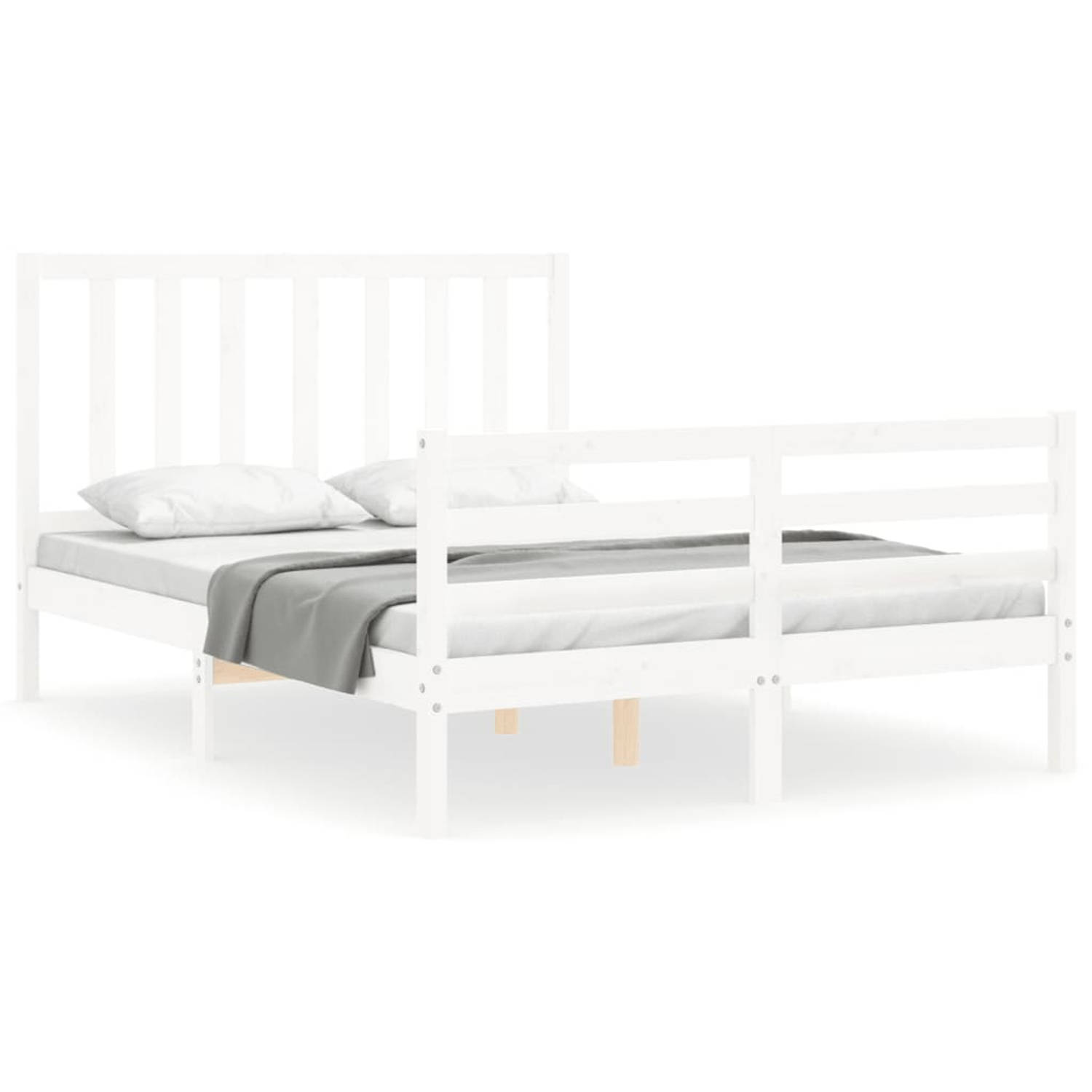 The Living Store Bedframe met hoofdbord massief hout wit 4FT Small Double - Bedframe - Bedframes - Bed - Tweepersoonsbed - Slaapkamermeubel - Houten Bedframe - Houten Bed - Bedbode