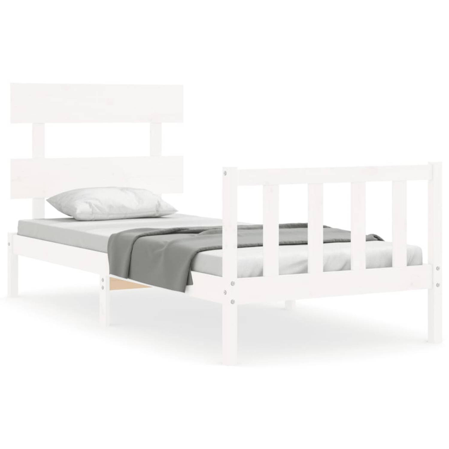 The Living Store Bedframe - Massief grenenhout - 195.5 x 95.5 x 81 cm - Wit