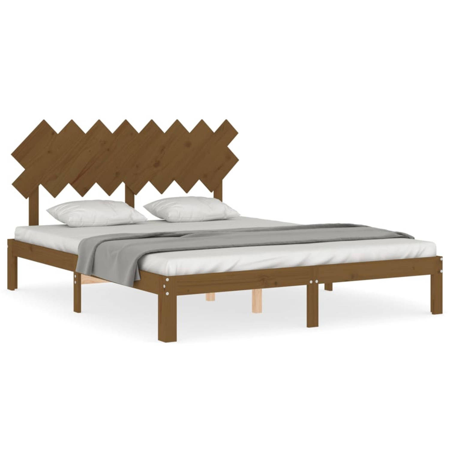The Living Store Bedframe met hoofdbord hout honingbruin 160x200 cm - Bed