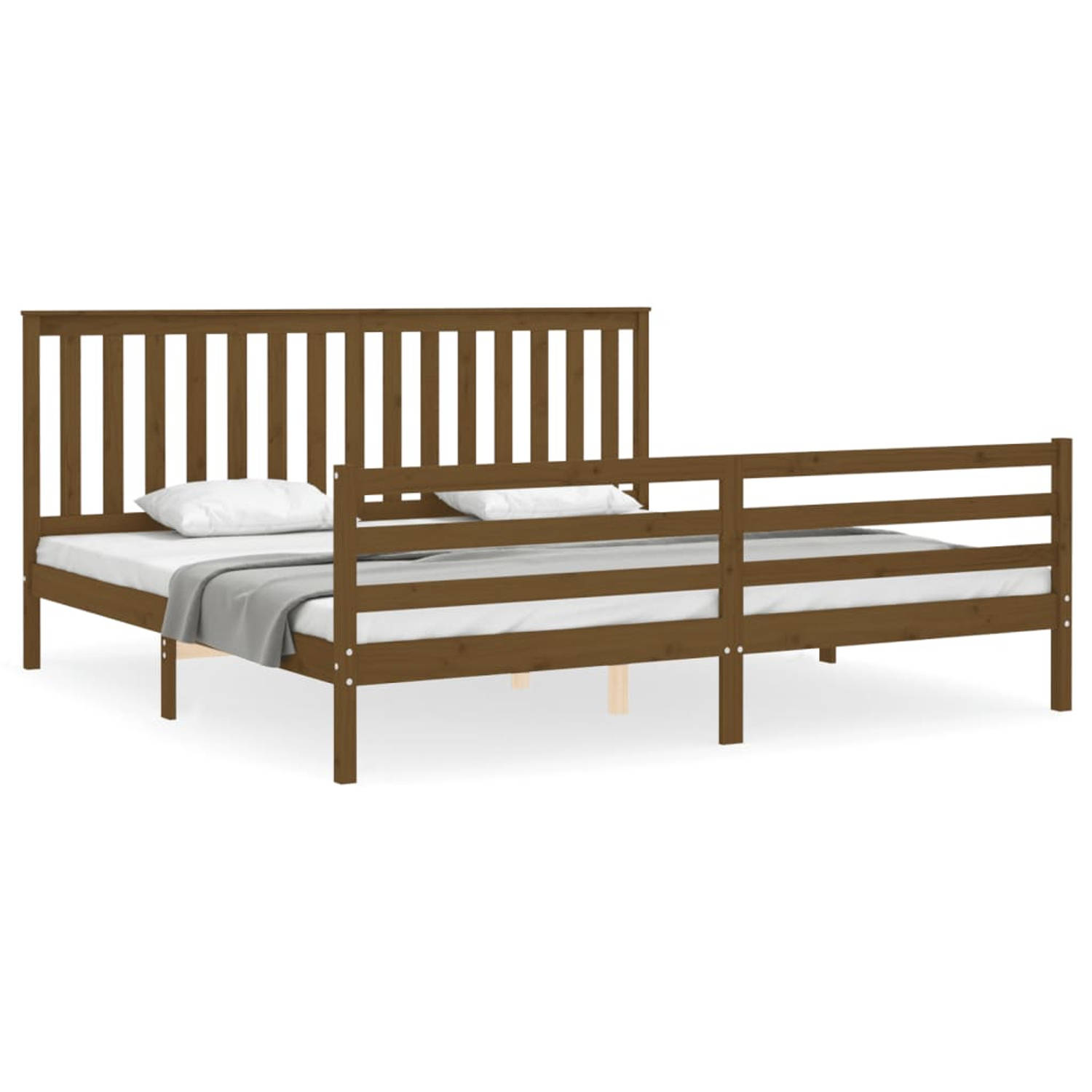 The Living Store Bedframe met hoofdbord massief hout honingbruin 200x200 cm - Bedframe - Bedframes - Bed - Tweepersoonsbed - Slaapkamermeubel - Houten Bedframe - Houten Bed - Bedbo