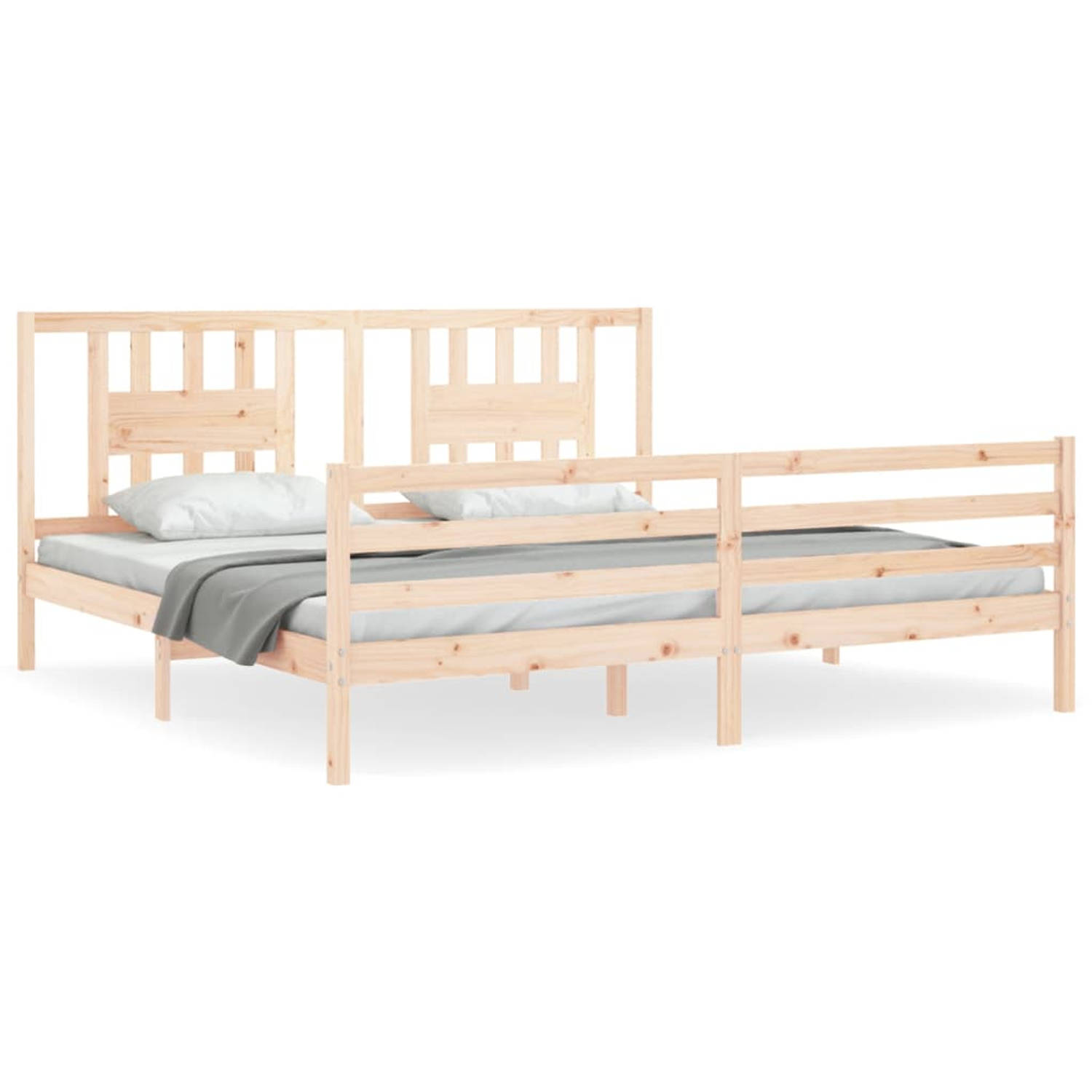 The Living Store Bedframe met hoofdbord massief hout 6FT Super King - Bedframe - Bedframes - Bed - Tweepersoonsbed - Slaapkamermeubel - Houten Bedframe - Houten Bed - Bedbodem - Ma