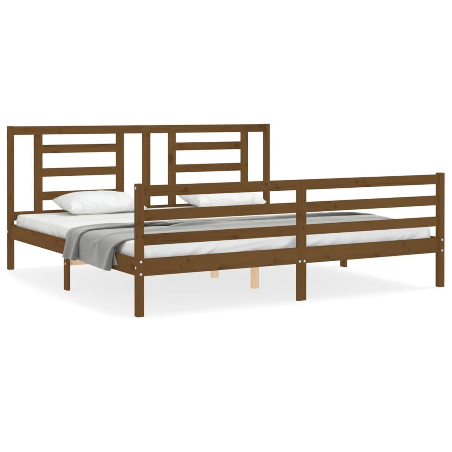 The Living Store Bedframe met hoofdbord massief hout honingbruin 6FT Super King - Bedframe - Bedframes - Bed - Tweepersoonsbed - Slaapkamermeubel - Houten Bedframe - Houten Bed - B