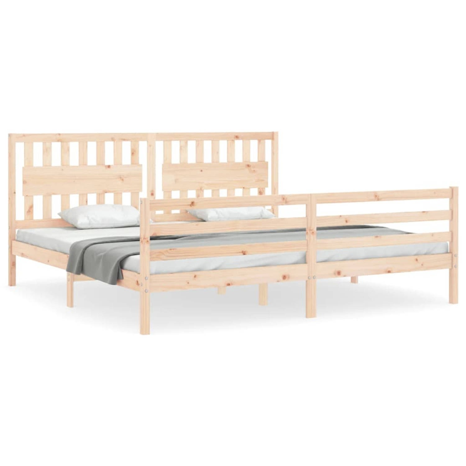 The Living Store Bedframe met hoofdbord massief hout 200x200 cm - Bedframe - Bedframes - Bed - Tweepersoonsbed - Slaapkamermeubel - Houten Bedframe - Houten Bed - Bedbodem - Massie