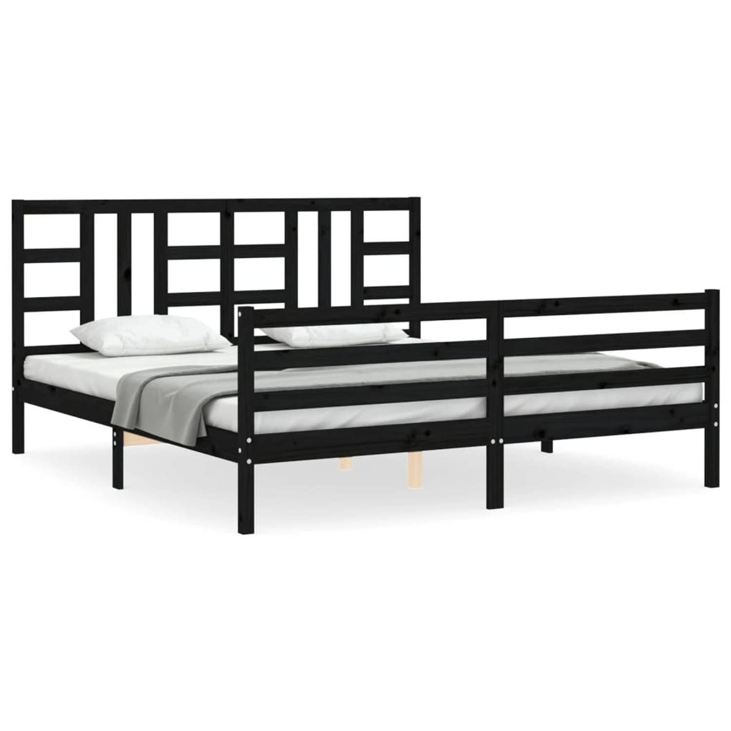 The Living Store Bedframe met hoofdbord massief hout zwart 6FT Super King - Bedframe - Bedframes - Bed - Tweepersoonsbed - Slaapkamermeubel - Houten Bedframe - Houten Bed - Bedbode