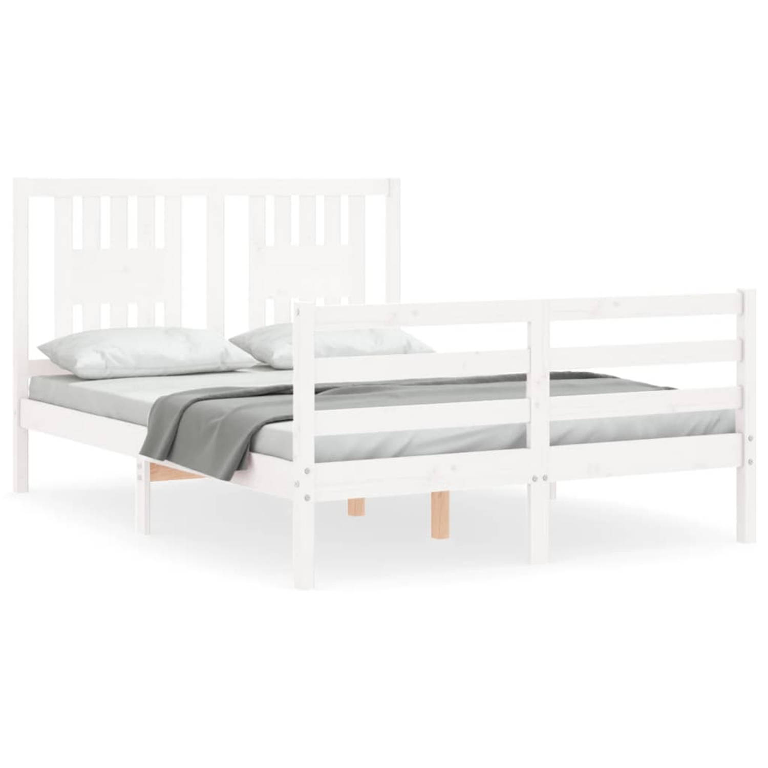 The Living Store Bedframe met hoofdbord massief hout wit 4FT Small Double - Bedframe - Bedframes - Bed - Tweepersoonsbed - Slaapkamermeubel - Houten Bedframe - Houten Bed - Bedbode