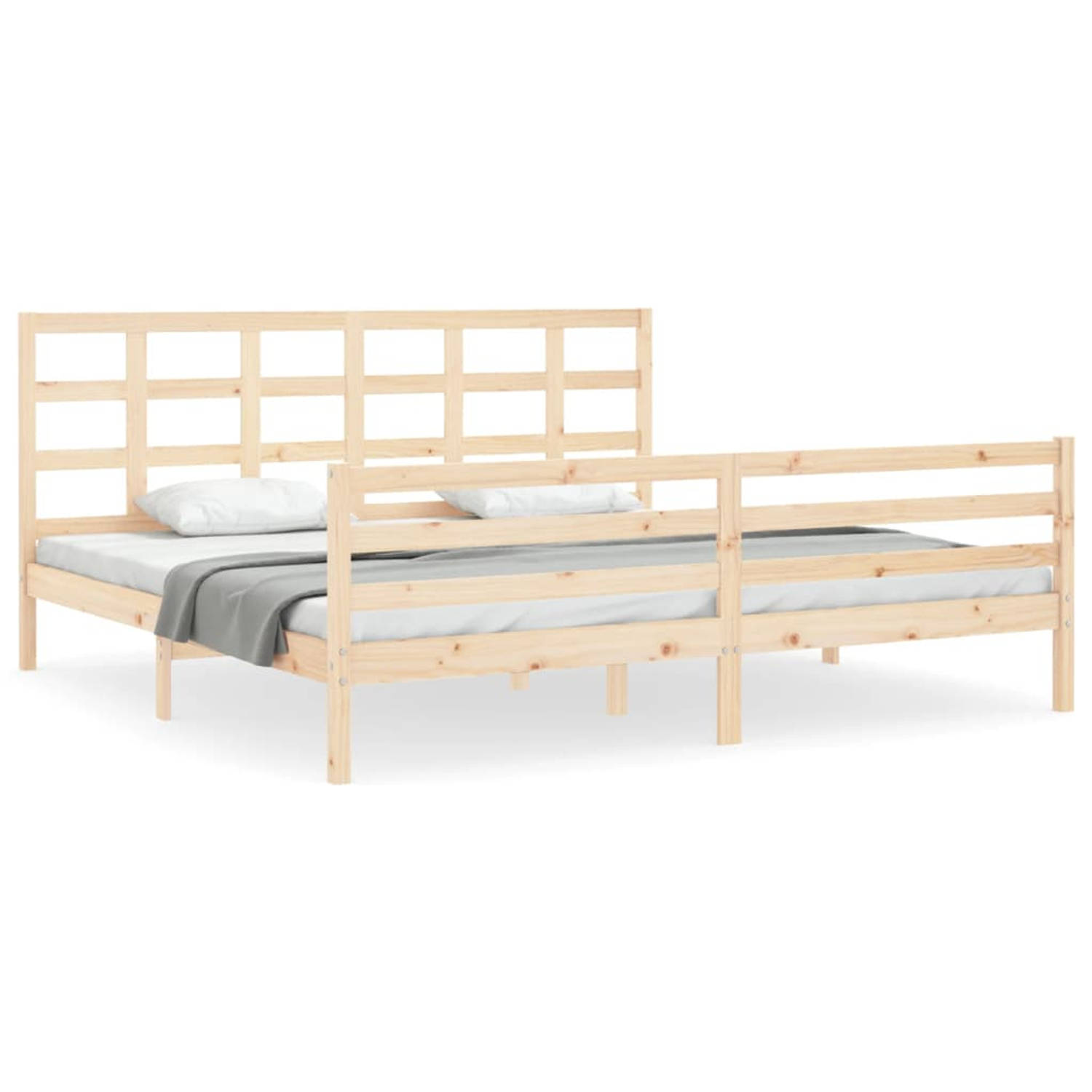 The Living Store Bedframe met hoofdbord massief hout 200x200 cm - Bedframe - Bedframes - Bed - Tweepersoonsbed - Slaapkamermeubel - Houten Bedframe - Houten Bed - Bedbodem - Massie