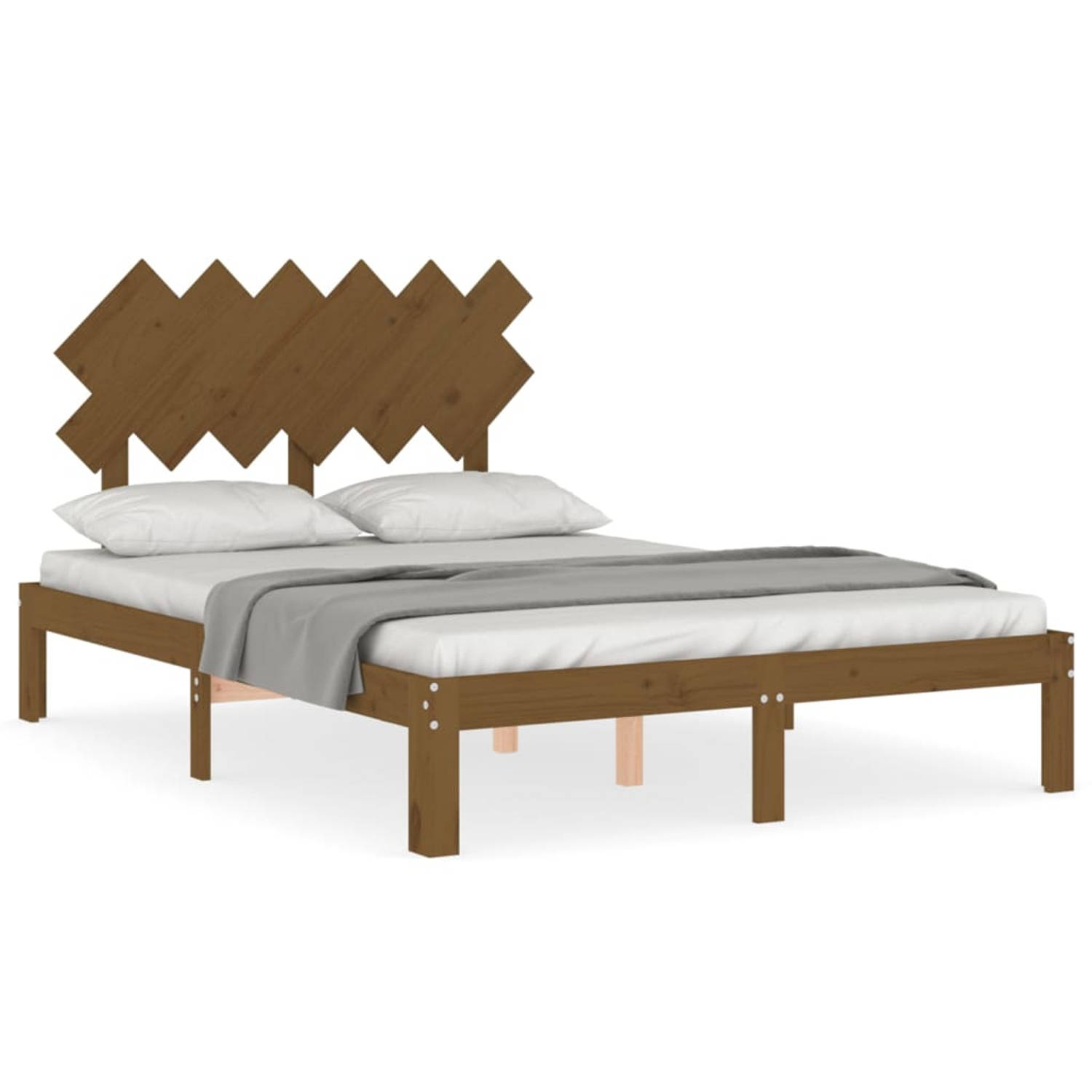 The Living Store Bedframe met hoofdbord massief hout honingbruin 4FT6 Double - Bed