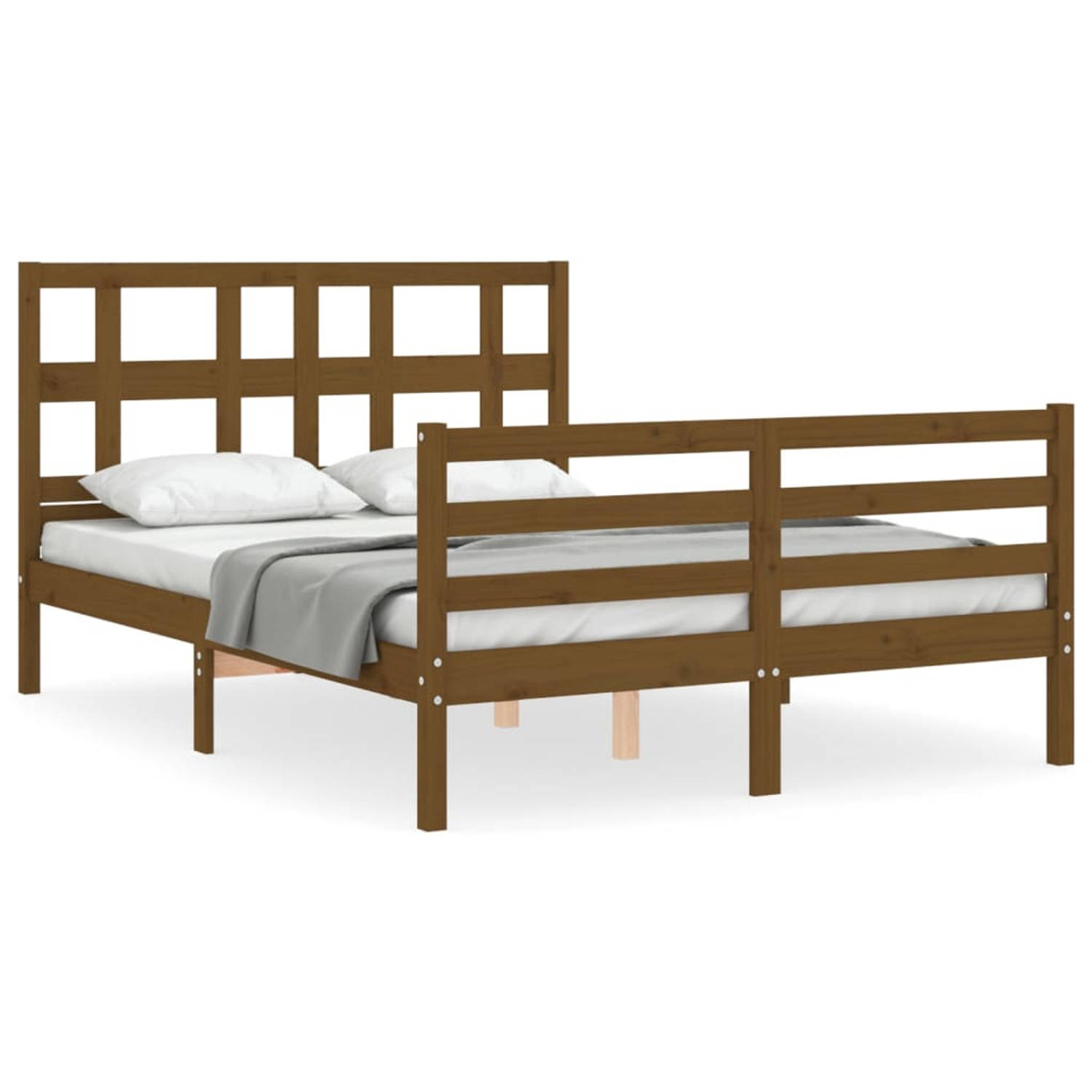 The Living Store Bedframe met hoofdbord hout honingbruin 4FT Small Double - Bedframe - Bedframes - Bed - Tweepersoonsbed - Slaapkamermeubel - Houten Bedframe - Houten Bed - Bedbode