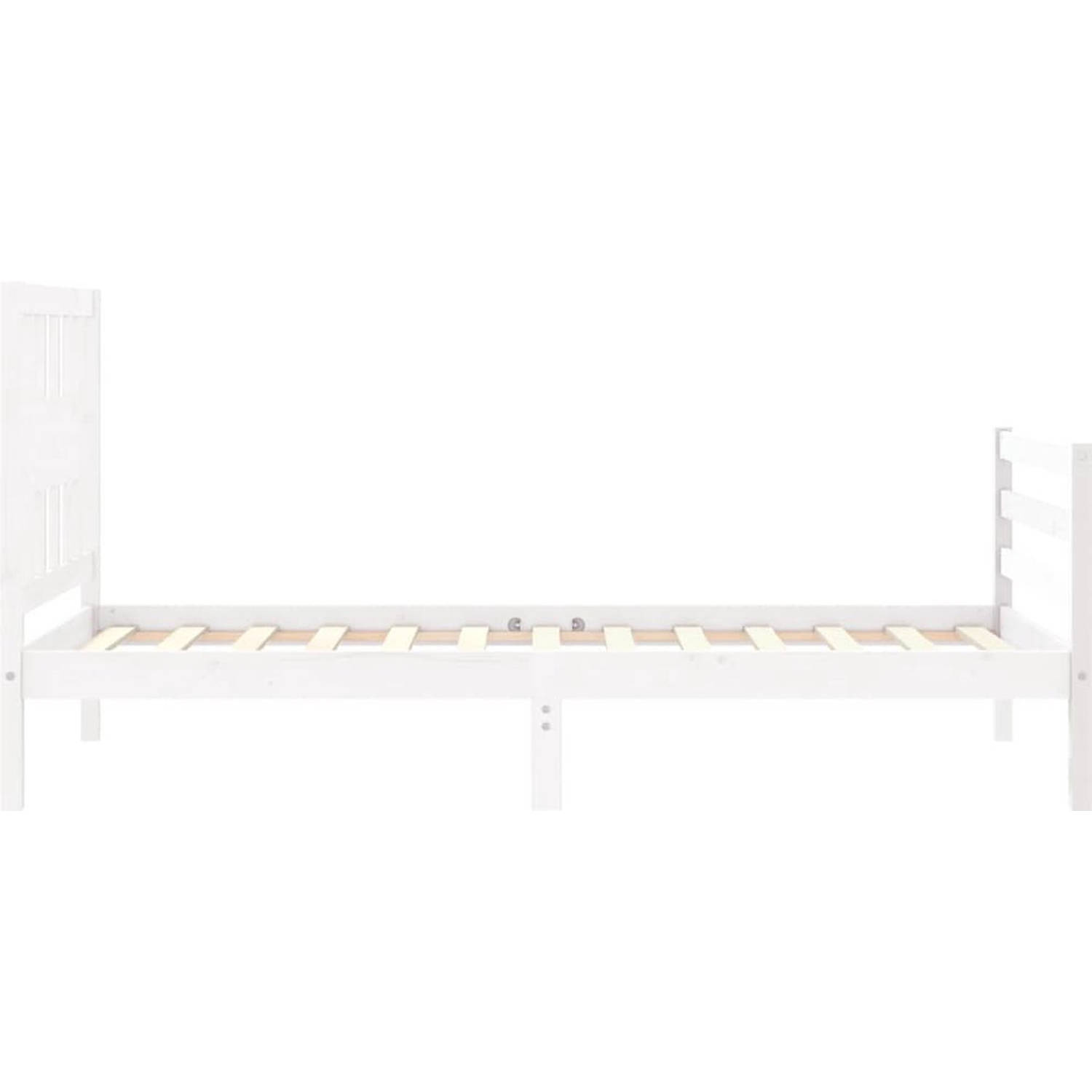 The Living Store Bedframe Massief Grenenhout - Wit - 195.5 x 95.5 x 100 cm - Multiplex Lattenbodem