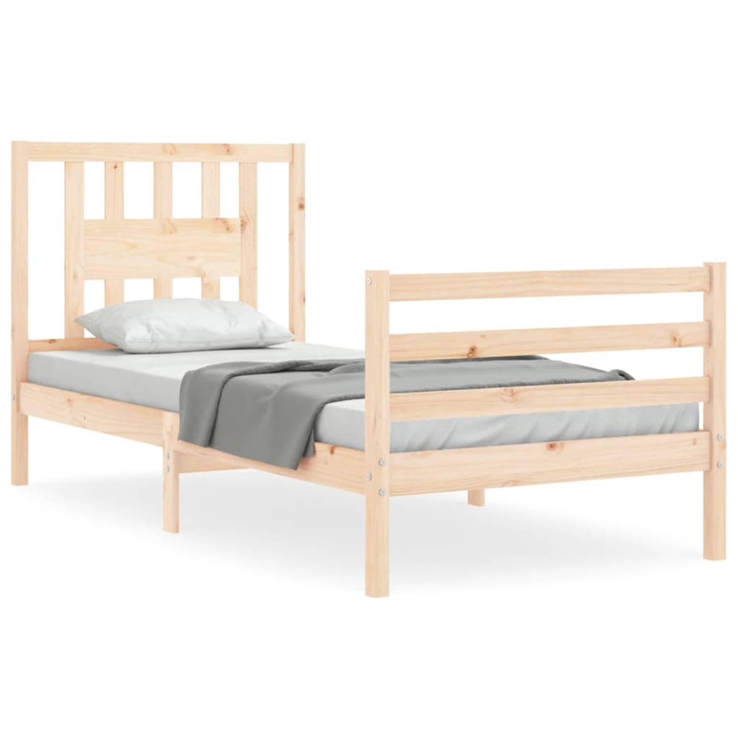 The Living Store Massief Grenenhouten Bedframe - Bedframe - Grenenhout - 195.5 x 95.5 x 100 cm - Multiplex Lattenbodem