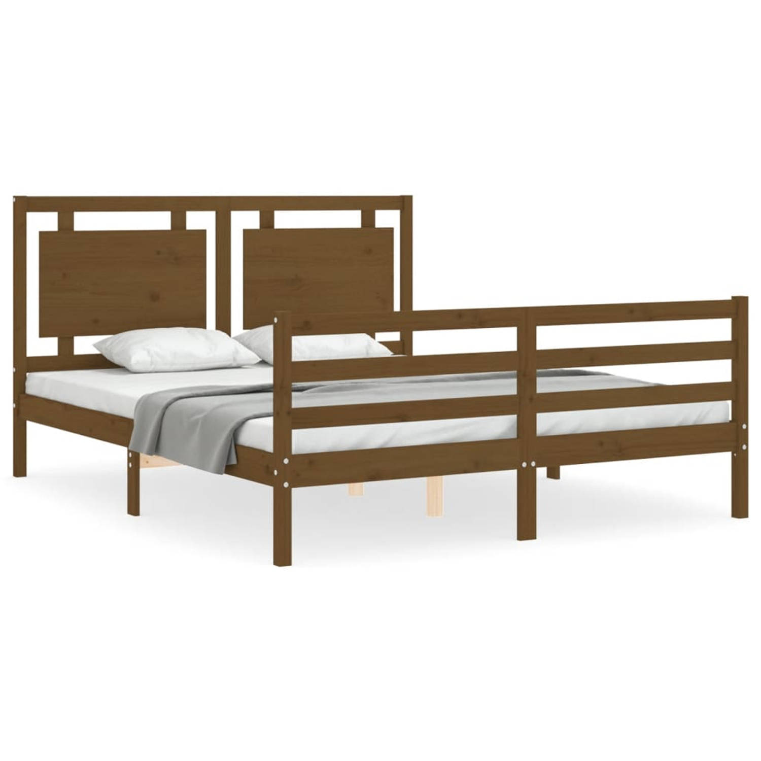 The Living Store Bedframe met hoofdbord massief hout honingbruin 5FT King Size - Bedframe - Bedframes - Bed - Tweepersoonsbed - Slaapkamermeubel - Houten Bedframe - Houten Bed - Be