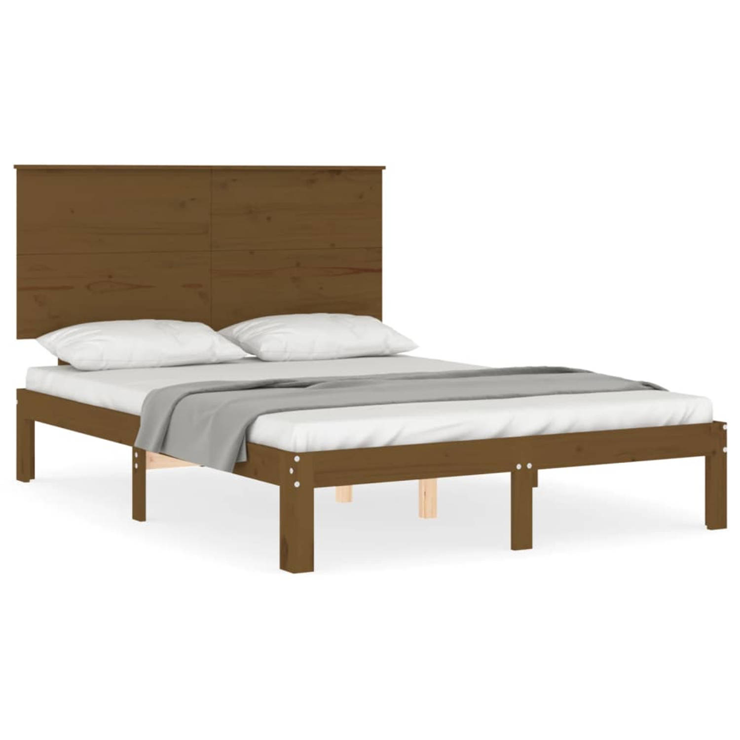 The Living Store Bedframe met hoofdbord massief hout honingbruin 140x200 cm - Bed