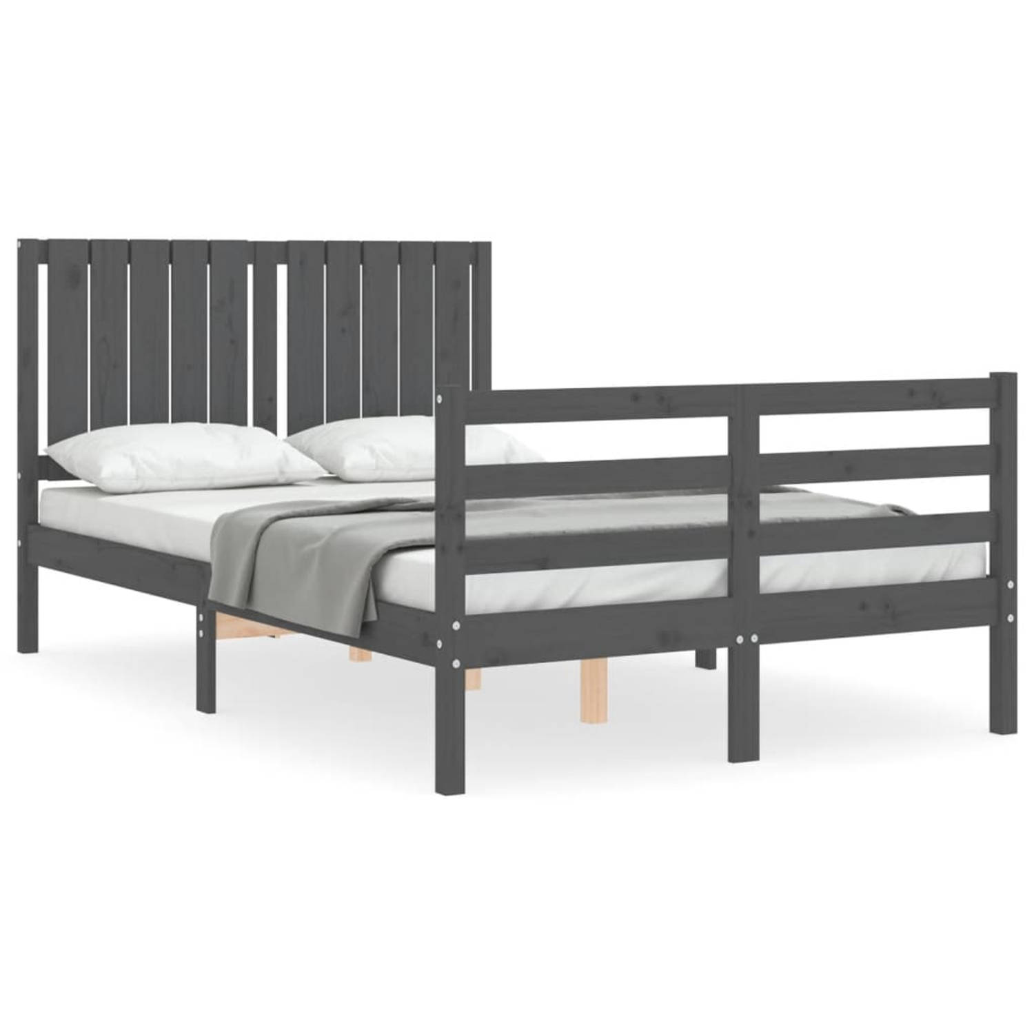 The Living Store Bedframe met hoofdbord massief hout grijs 4FT Small Double - Bedframe - Bedframes - Bed - Tweepersoonsbed - Slaapkamermeubel - Houten Bedframe - Houten Bed - Bedbo