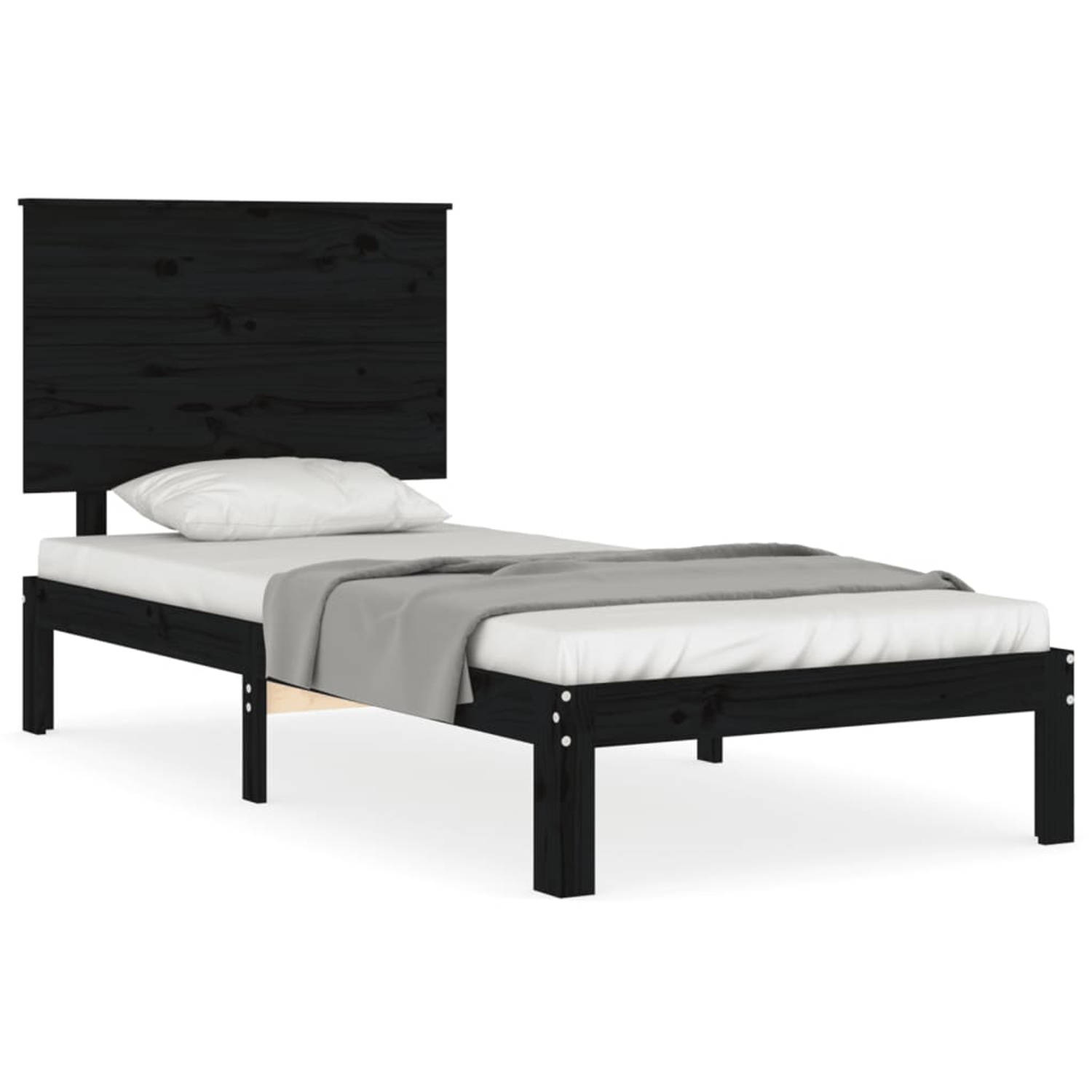 The Living Store Bedframe met hoofdbord massief hout zwart 2FT6 Small Single - Bedframe - Bedframes - Bed - Eenpersoonsbed - Slaapkamermeubel - Houten Bedframe - Houten Bed - Bedbo