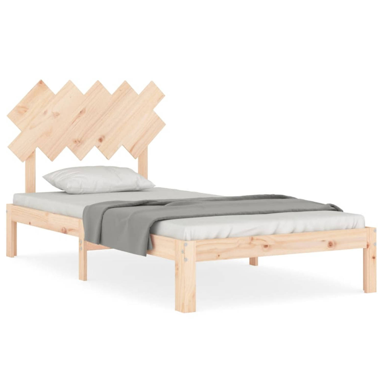 The Living Store Bedframe met hoofdbord massief hout 100x200 cm - Bedframe - Bedframes - Bed - Eenpersoonsbed - Slaapkamermeubel - Houten Bedframe - Houten Bed - Bedbodem - Massief