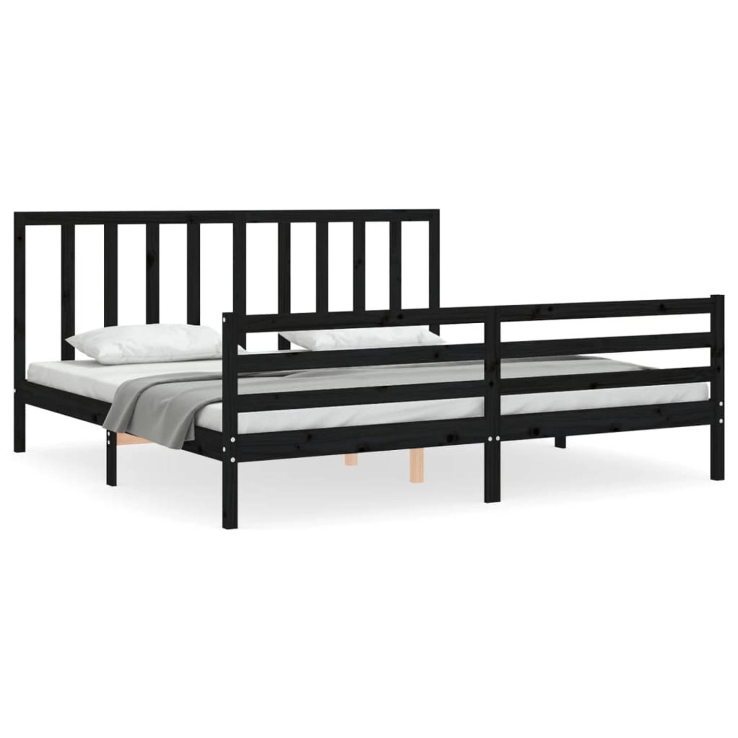 The Living Store Bedframe met hoofdbord massief hout zwart 6FT Super King - Bedframe - Bedframes - Bed - Tweepersoonsbed - Slaapkamermeubel - Houten Bedframe - Houten Bed - Bedbode