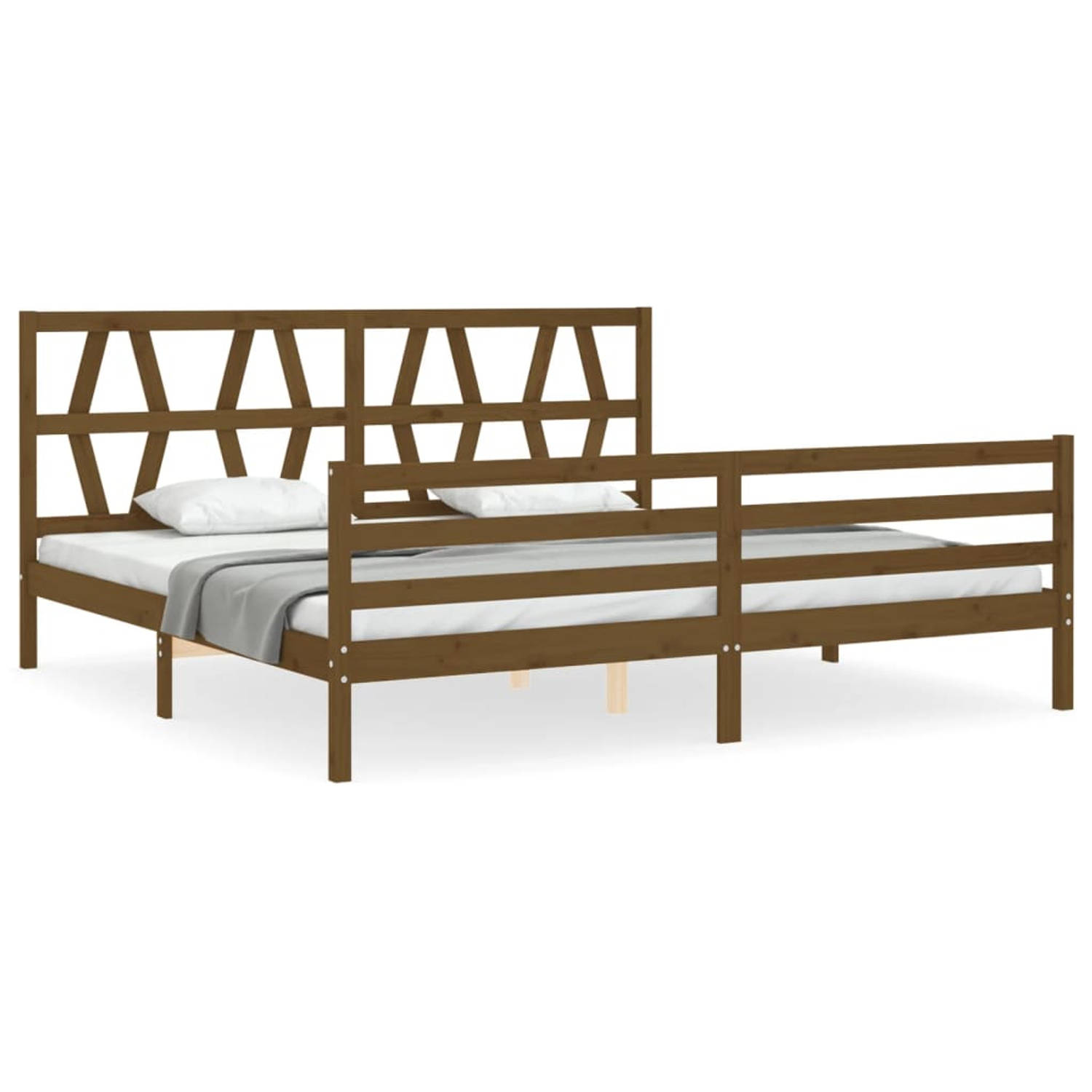 The Living Store Bedframe met hoofdbord massief hout honingbruin 200x200 cm - Bedframe - Bedframes - Bed - Tweepersoonsbed - Slaapkamermeubel - Houten Bedframe - Houten Bed - Bedbo