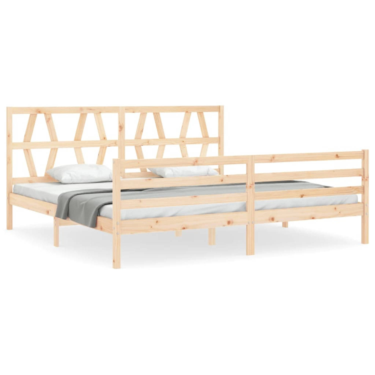 The Living Store Bedframe met hoofdbord massief hout 200x200 cm - Bedframe - Bedframes - Bed - Tweepersoonsbed - Slaapkamermeubel - Houten Bedframe - Houten Bed - Bedbodem - Massie