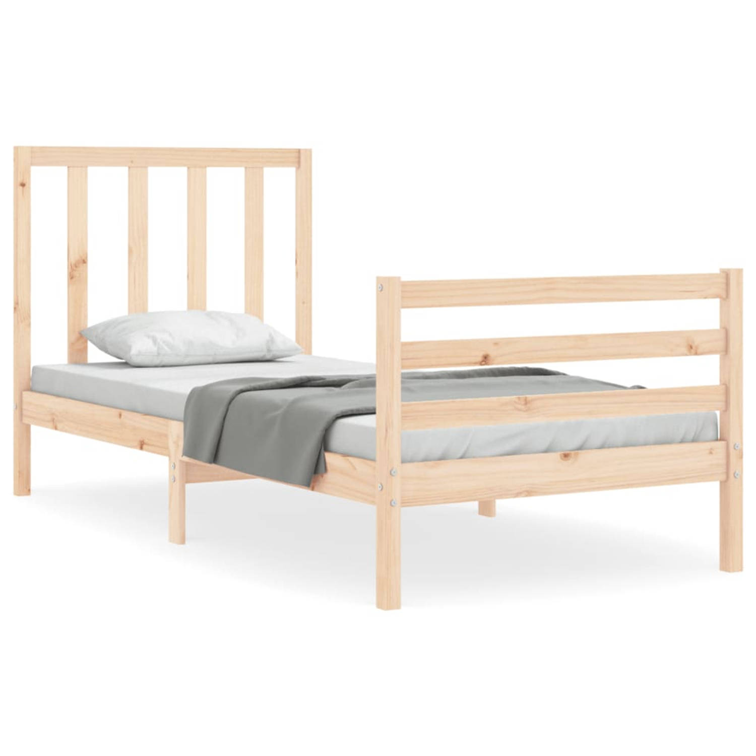 The Living Store Bedframe met hoofdbord massief hout 100x200 cm - Bedframe - Bedframes - Bed - Eenpersoonsbed - Slaapkamermeubel - Houten Bedframe - Houten Bed - Bedbodem - Massief