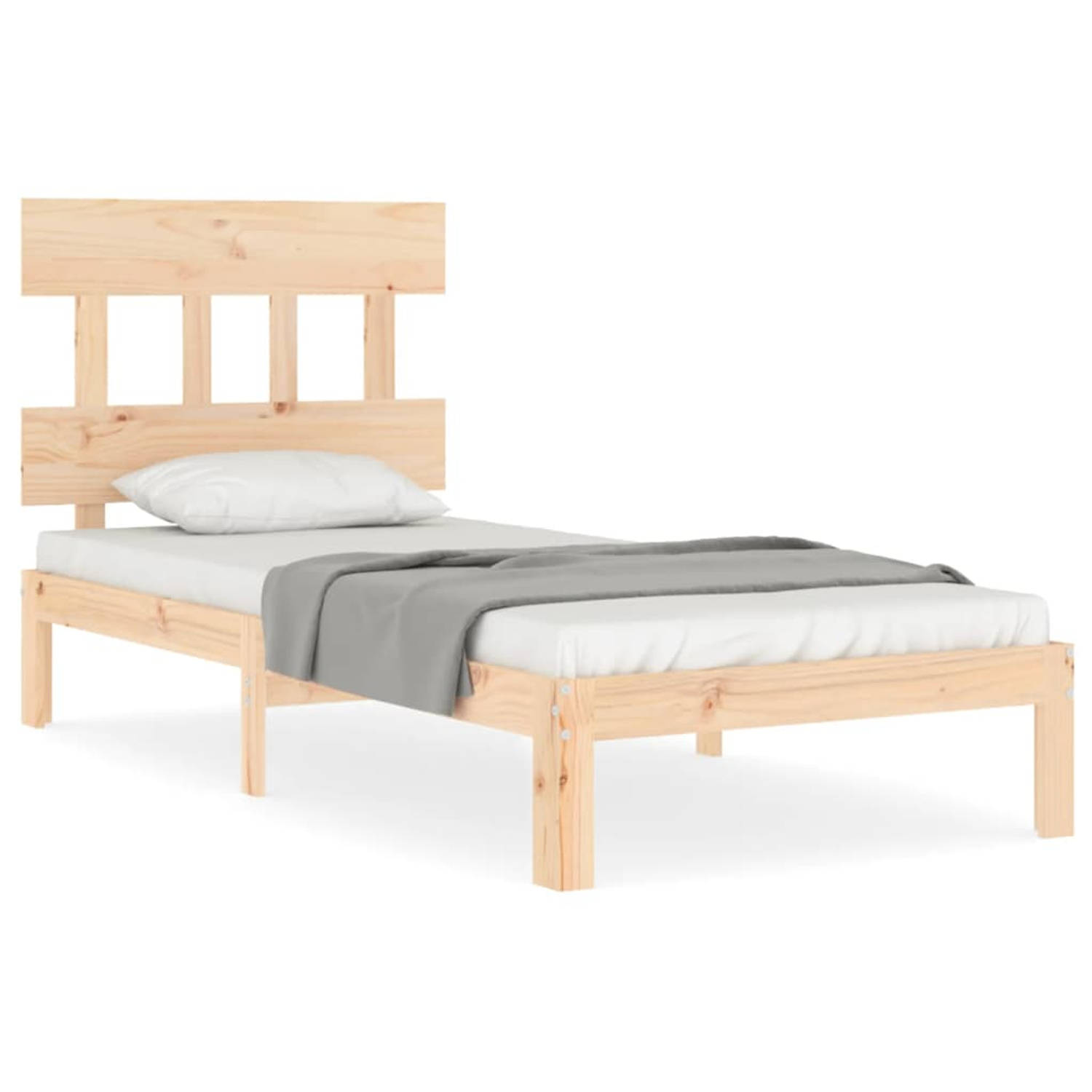 The Living Store Bedframe met hoofdbord massief hout 100x200 cm - Bedframe - Bedframes - Bed - Eenpersoonsbed - Slaapkamermeubel - Houten Bedframe - Houten Bed - Bedbodem - Massief