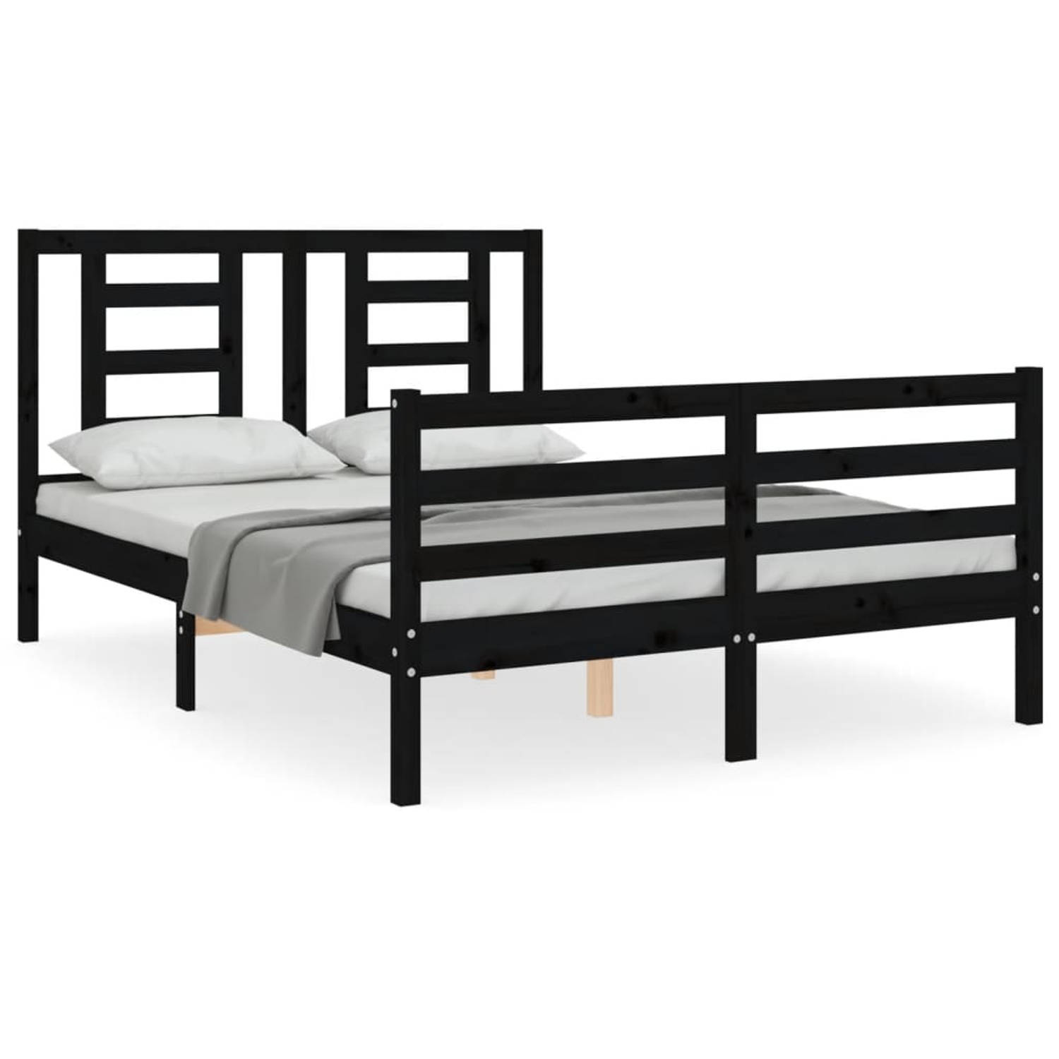 The Living Store Bedframe met hoofdbord massief hout zwart 4FT Small Double - Bedframe - Bedframes - Bed - Tweepersoonsbed - Slaapkamermeubel - Houten Bedframe - Houten Bed - Bedbo