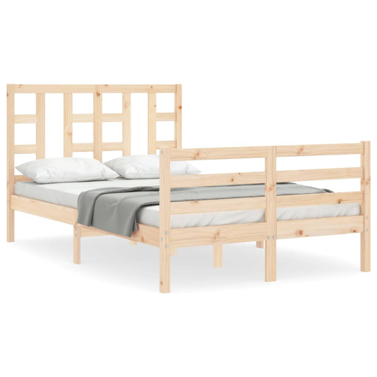 The Living Store Bedframe met hoofdbord massief hout 4FT Small Double - Bedframe - Bedframes - Bed - Tweepersoonsbed - Slaapkamermeubel - Houten Bedframe - Houten Bed - Bedbodem -