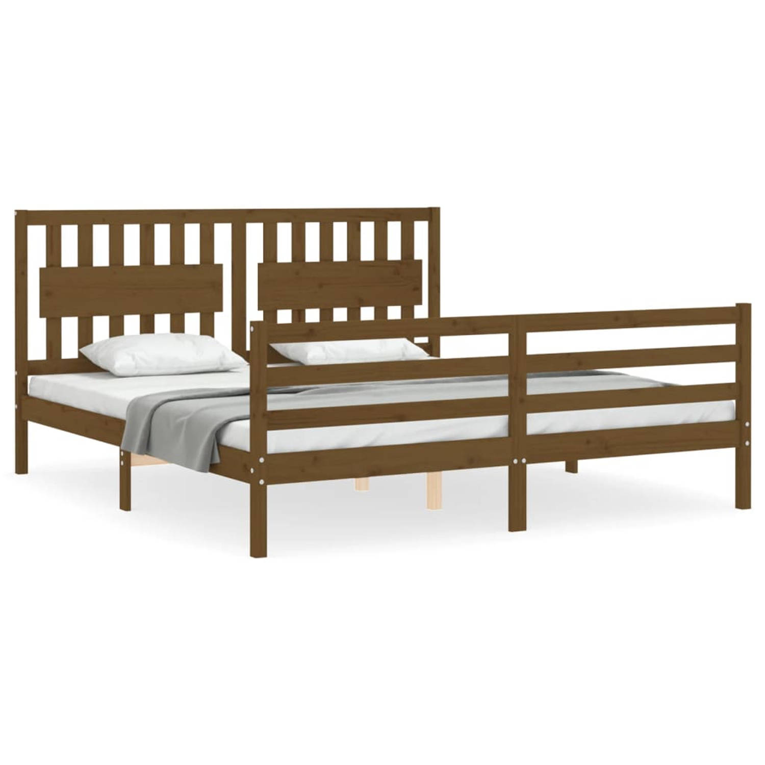 The Living Store Bedframe met hoofdbord massief hout honingbruin 6FT Super King - Bedframe - Bedframes - Bed - Tweepersoonsbed - Slaapkamermeubel - Houten Bedframe - Houten Bed - B