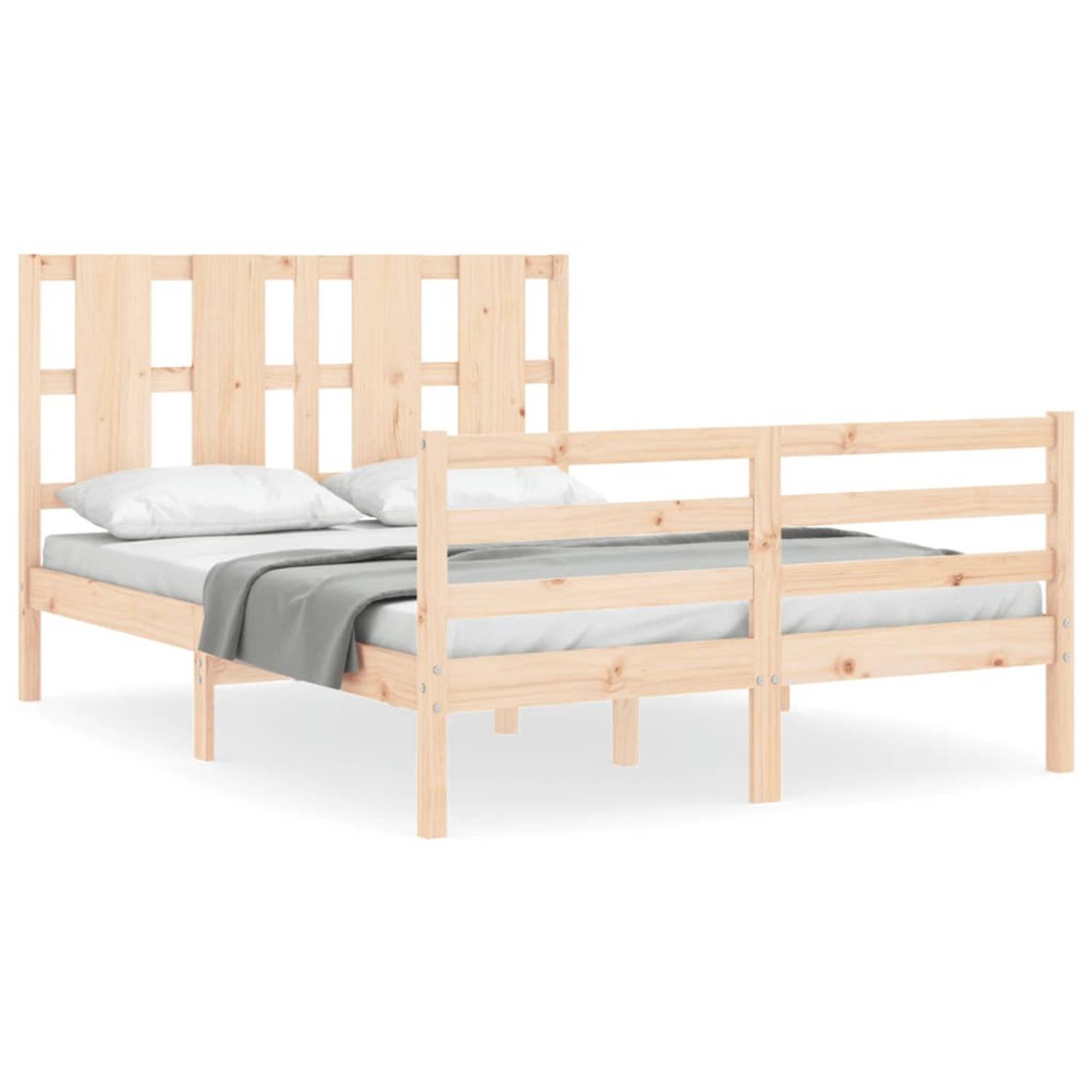 The Living Store Bedframe met hoofdbord massief hout 4FT Small Double - Bedframe - Bedframes - Bed - Tweepersoonsbed - Slaapkamermeubel - Houten Bedframe - Houten Bed - Bedbodem -