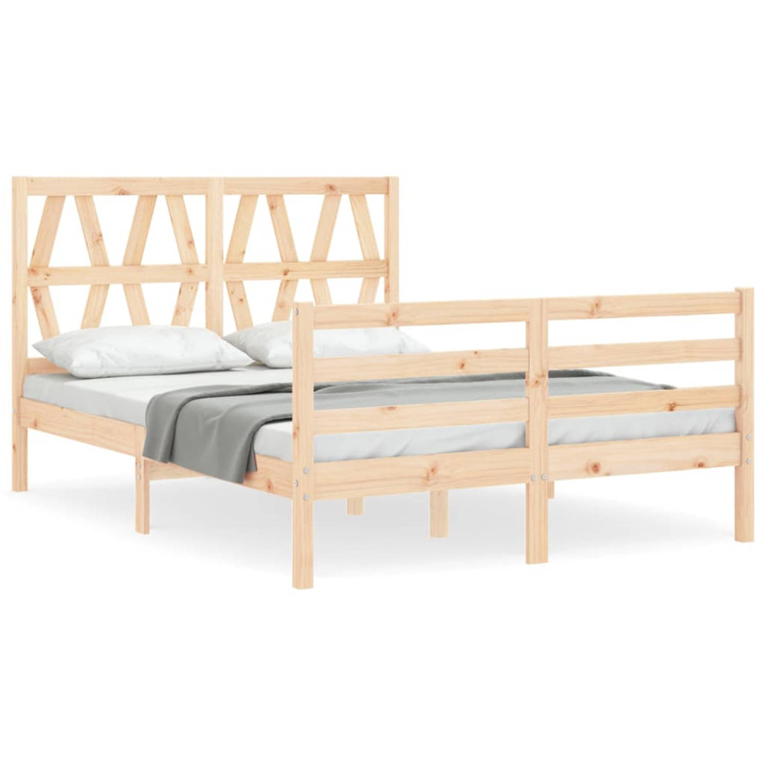 The Living Store Bedframe met hoofdbord massief hout 4FT Small Double - Bedframe - Bedframes - Bed - Tweepersoonsbed - Slaapkamermeubel - Houten Bedframe - Houten Bed - Bedbodem -