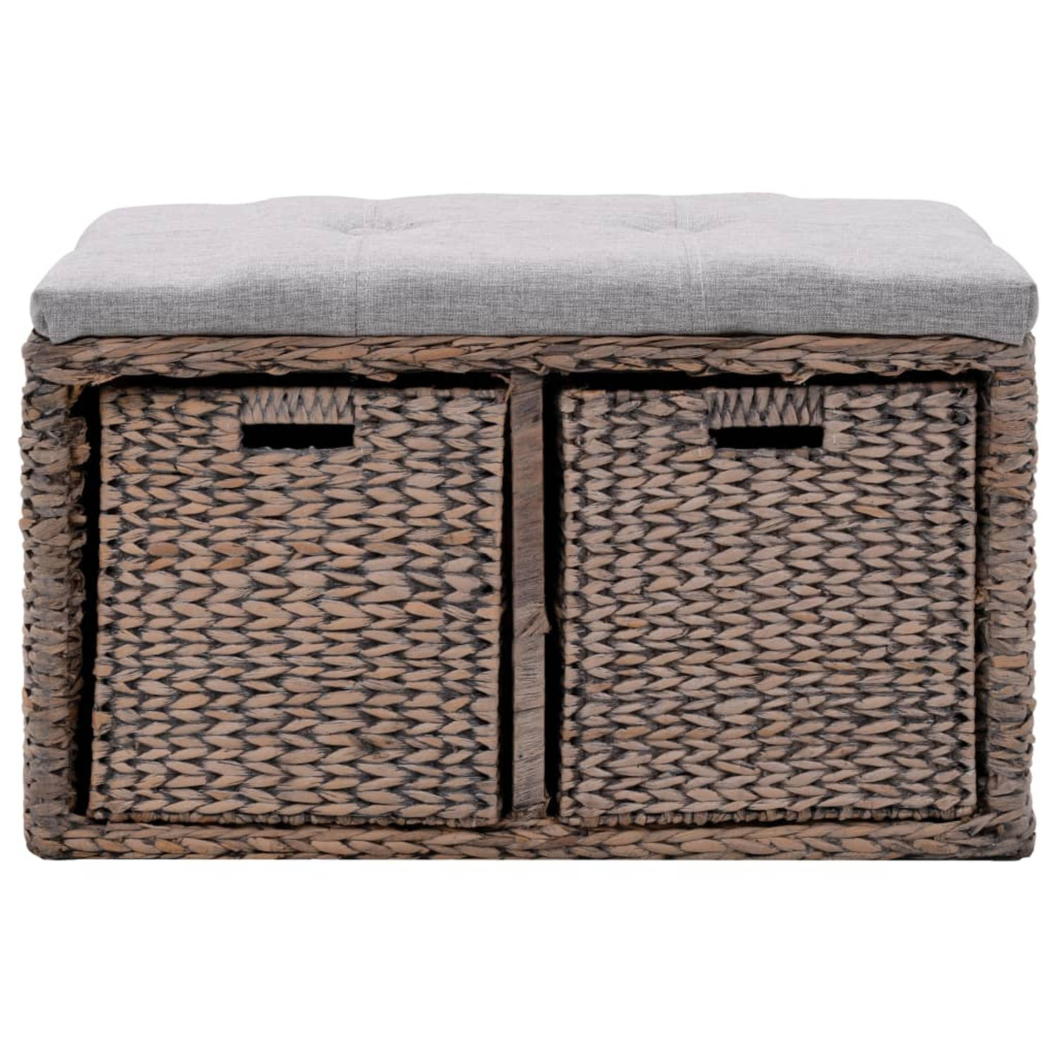 The Living Store Bankje met 2 manden 71x40x42 cm zeegras grijs - Hocker